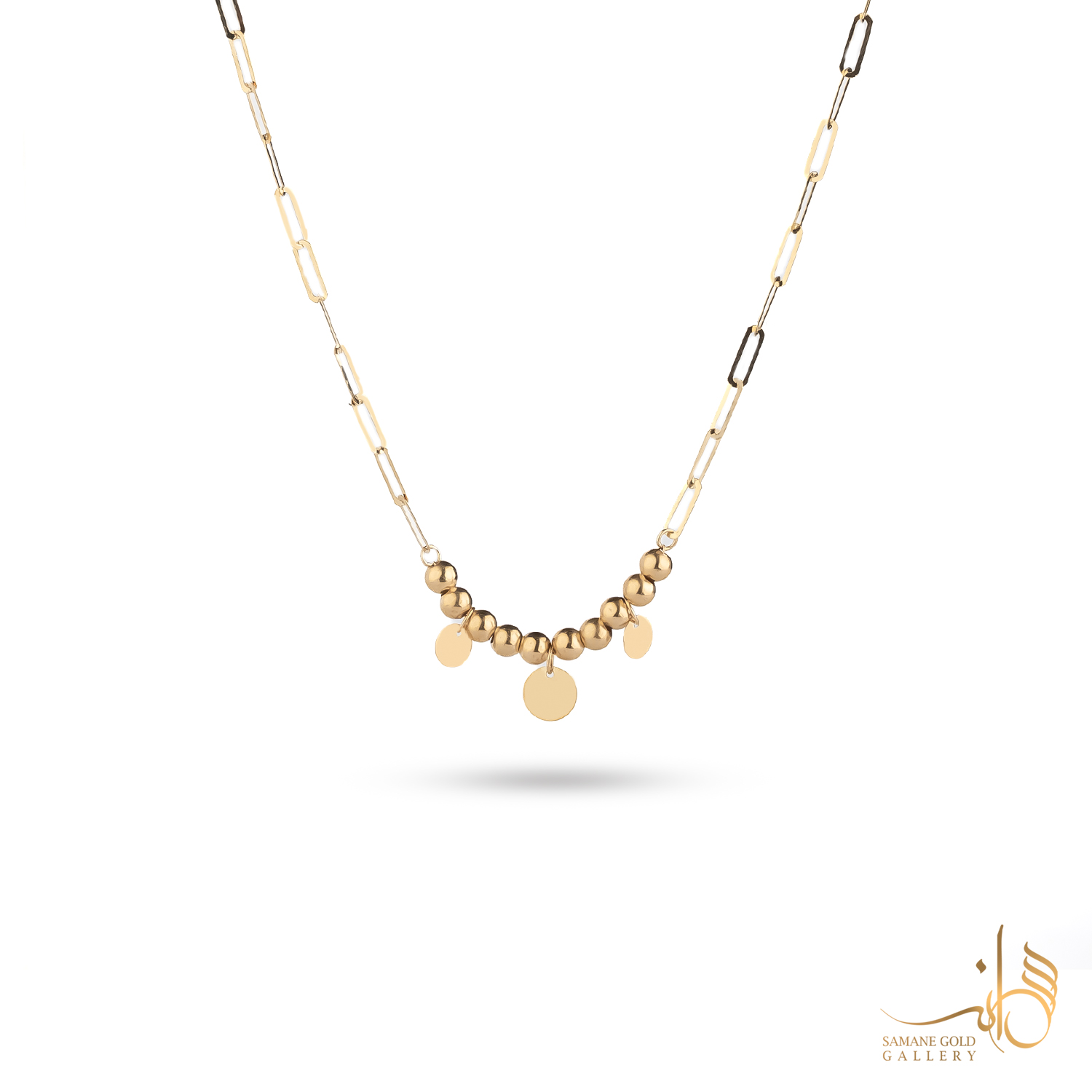 گردنبند طلا گوی و هرمس پولک‌دار