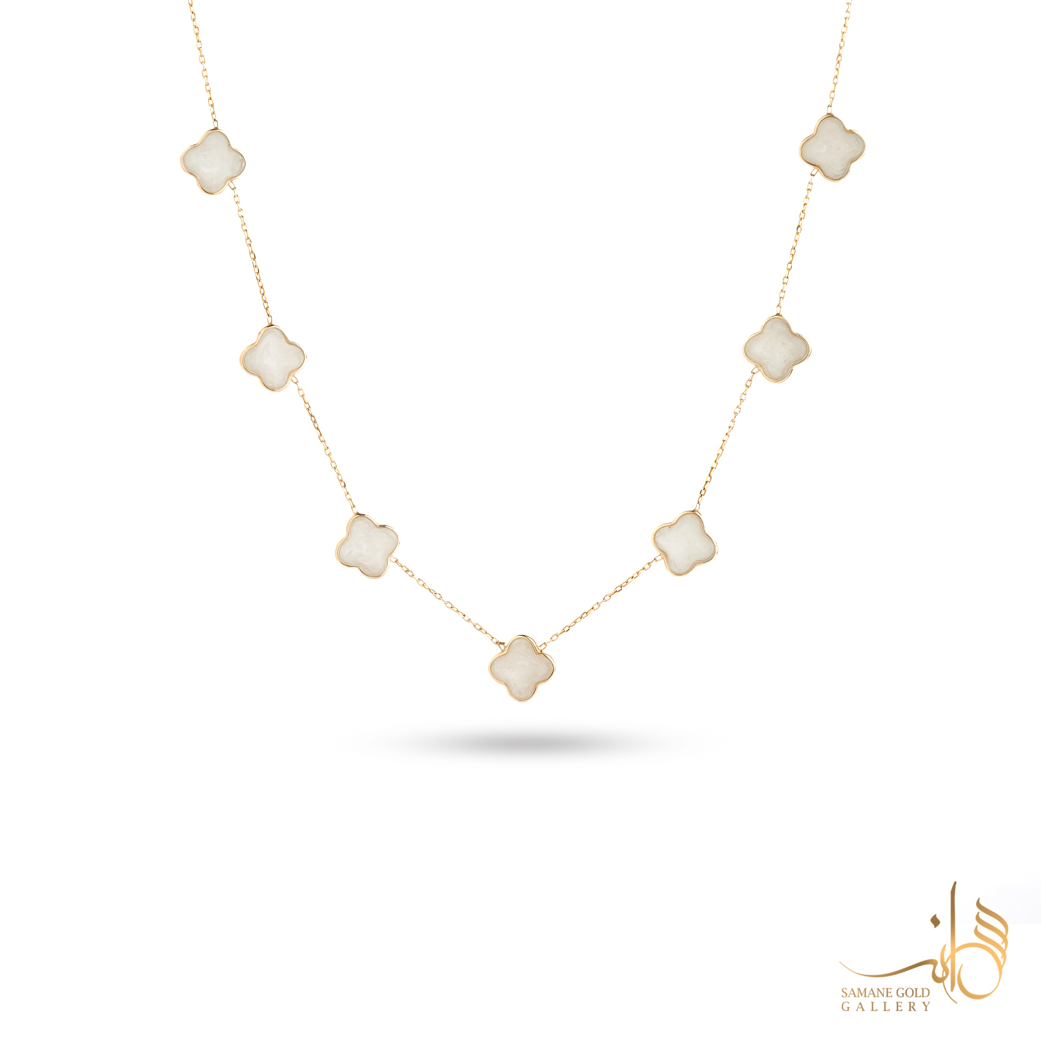 گردنبند طلا ونکلیف مینا سفید صدفی