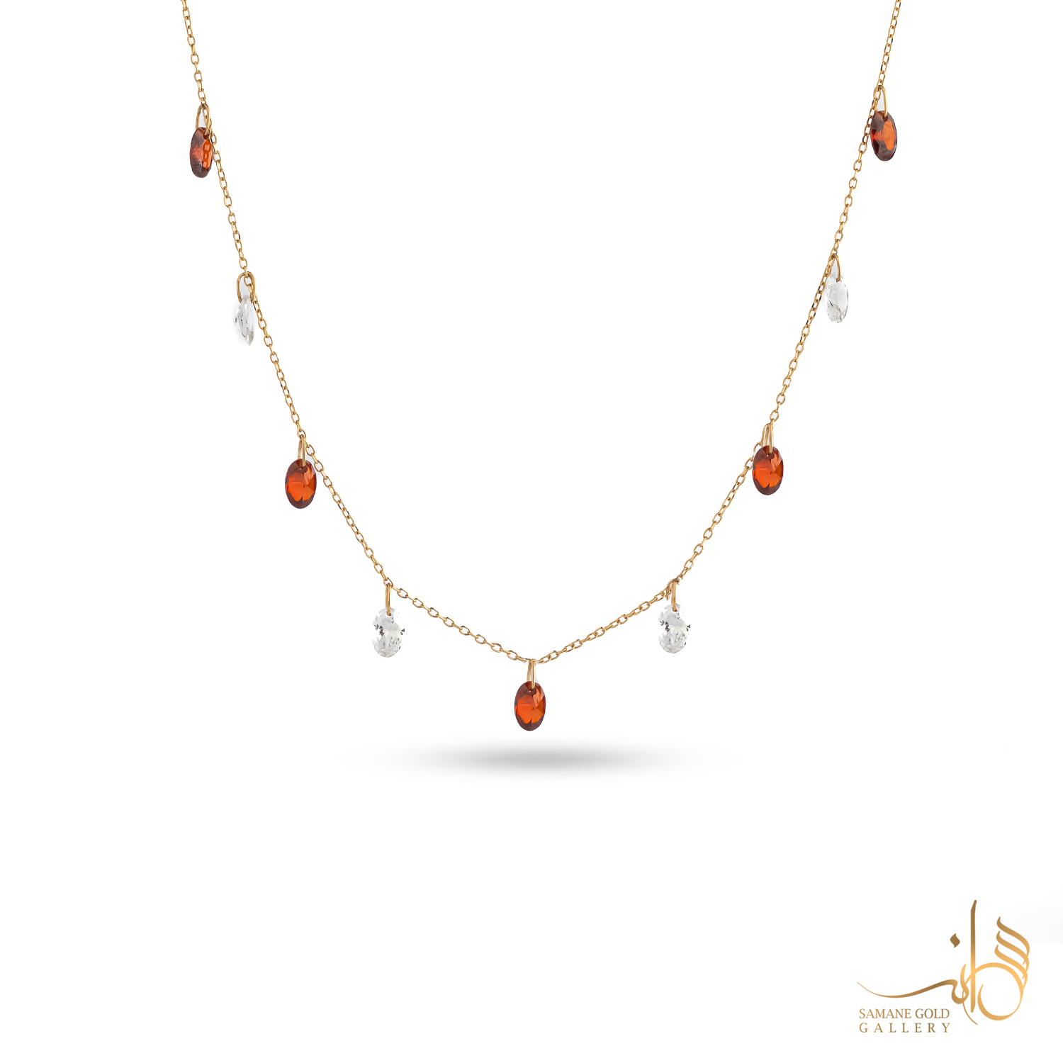 گردنبند طلا سنگ سفید و قرمز