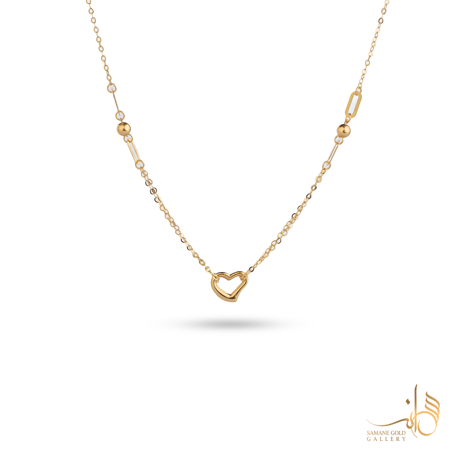 گردنبند طلا قلب و گوی و هرمس