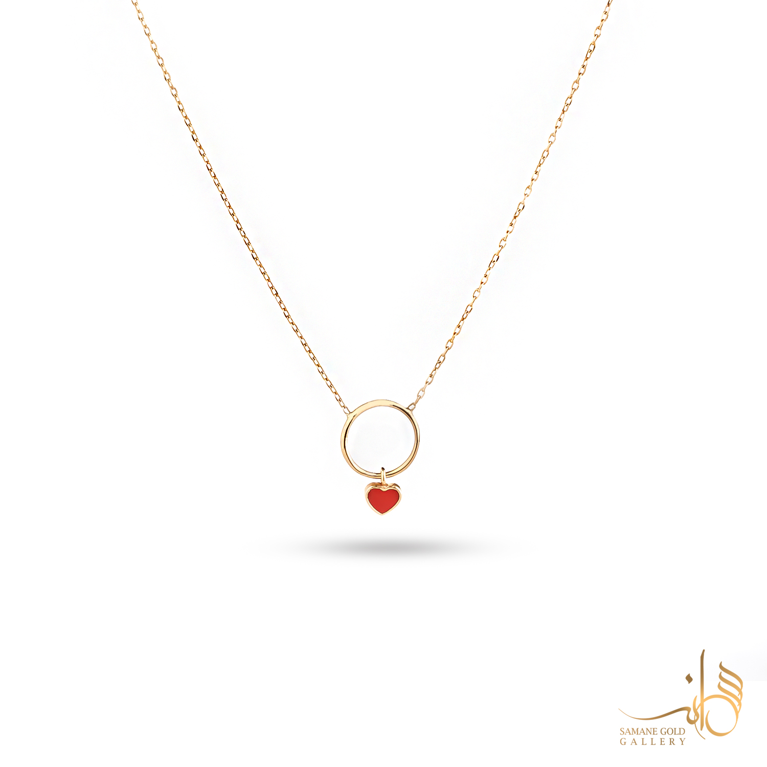 گردنبند طلا دایره آویز قلب قرمز