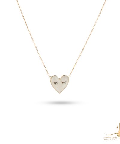 گردنبند طلا قلب مژه‌دار سفید