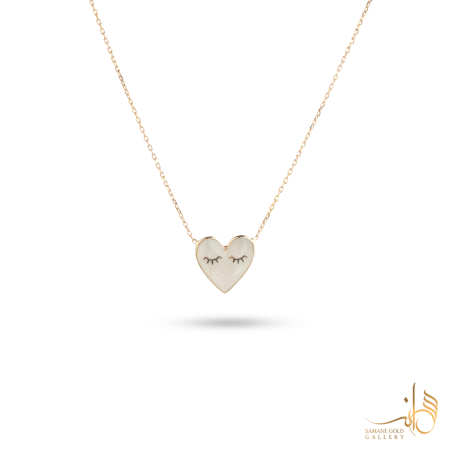 گردنبند طلا قلب مژه‌دار سفید