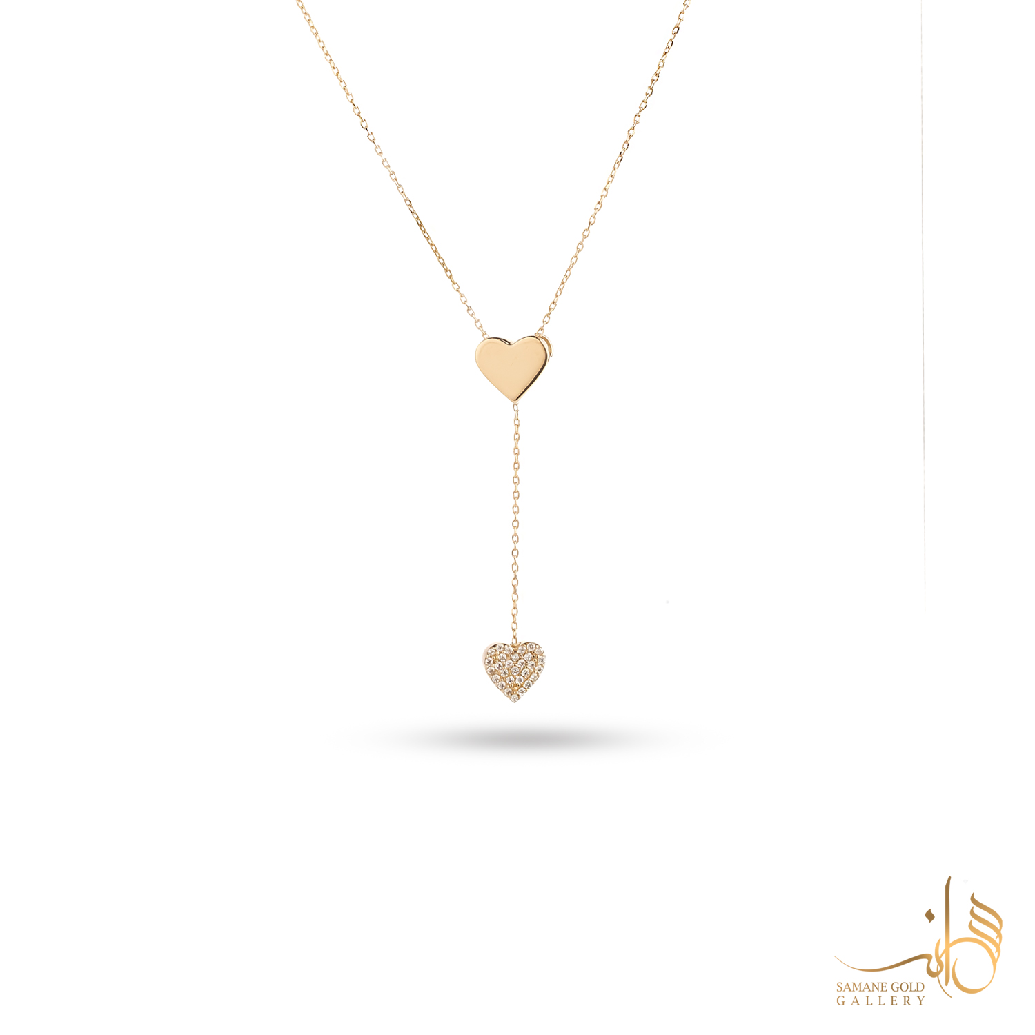 گردنبند طلا قلب کراواتی دوتایی