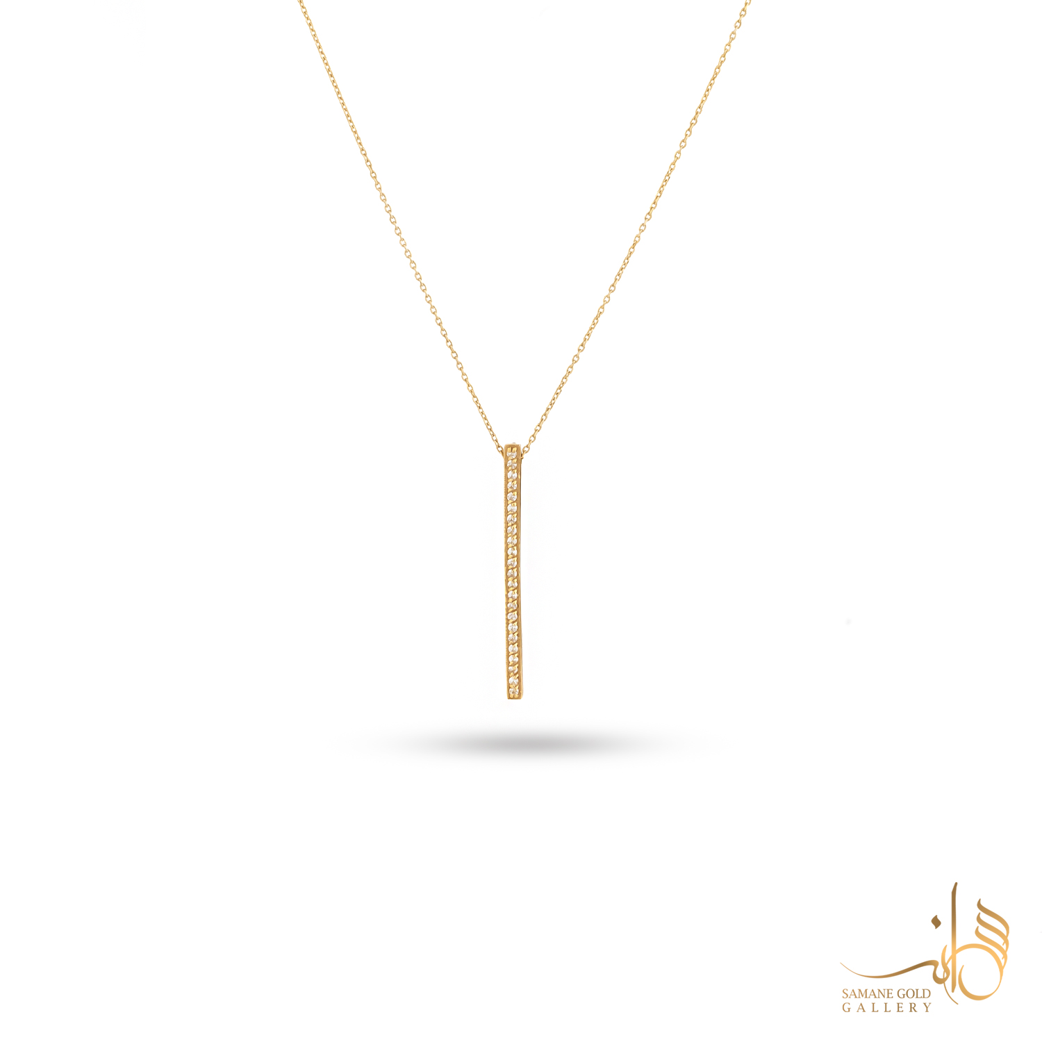 گردنبند طلا خط عمودی نگین‌دار