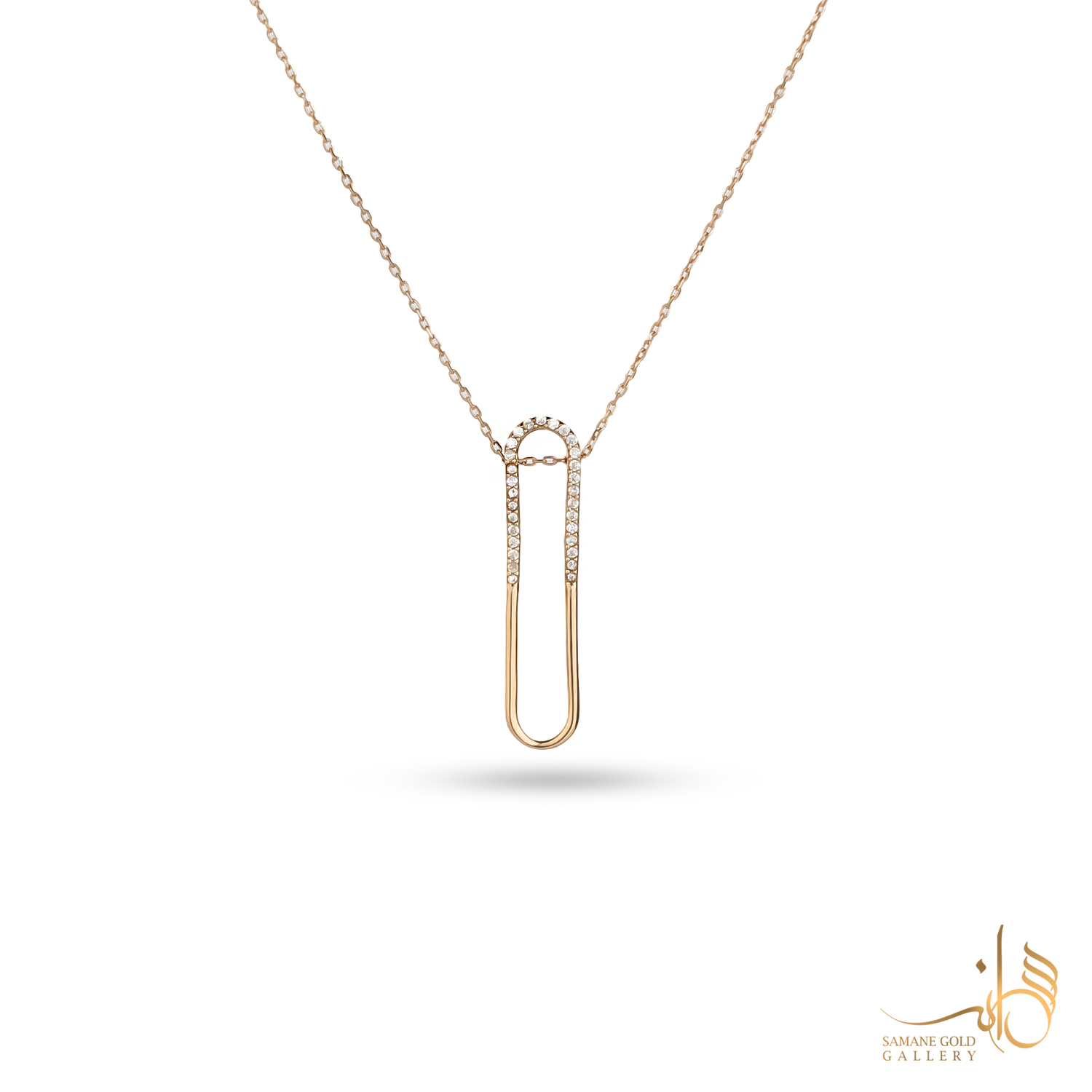 گردنبند طلا بیضی نگین‌دار عمودی