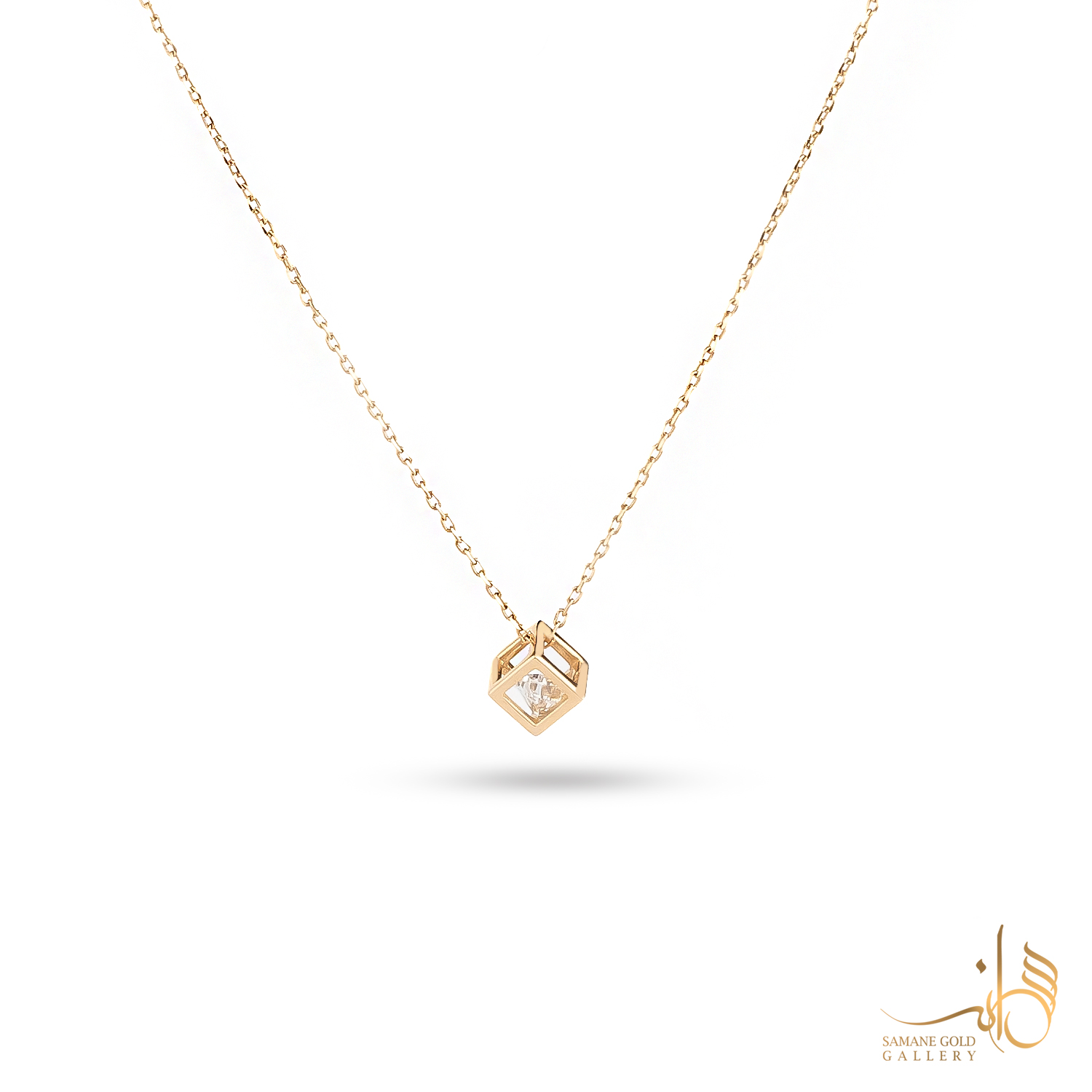 گردنبند طلا مکعب تک نگین