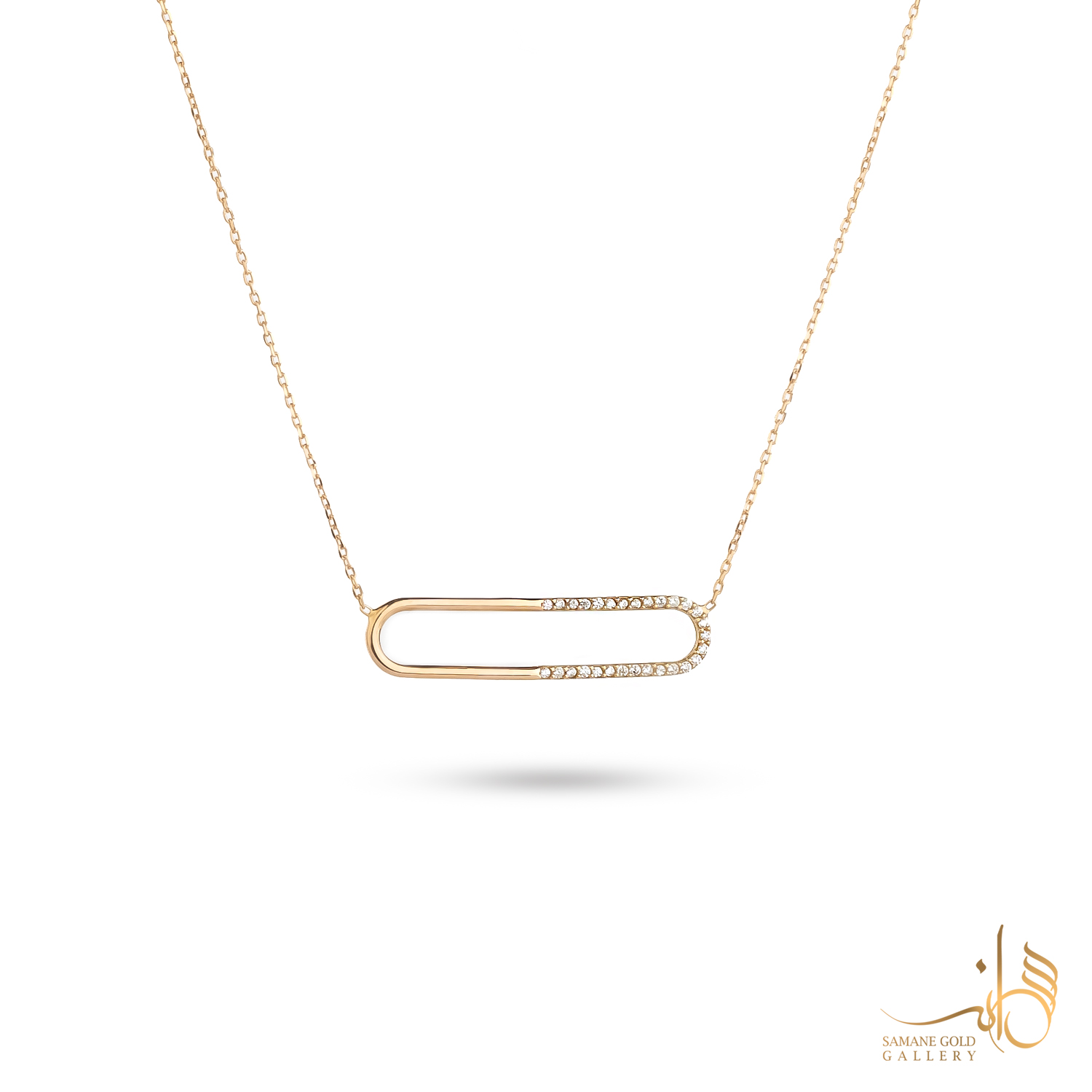 گردنبند طلا بیضی نگین‌دار افقی