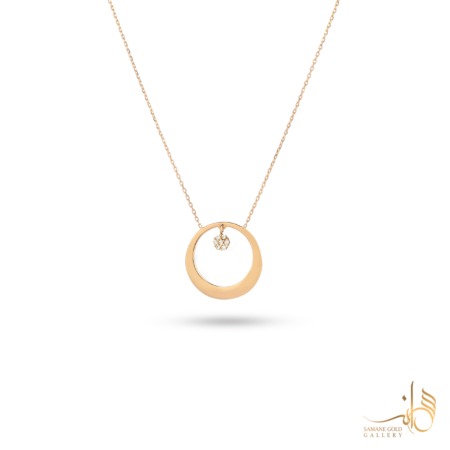 گردنبند طلا دایره آینه و فلاور