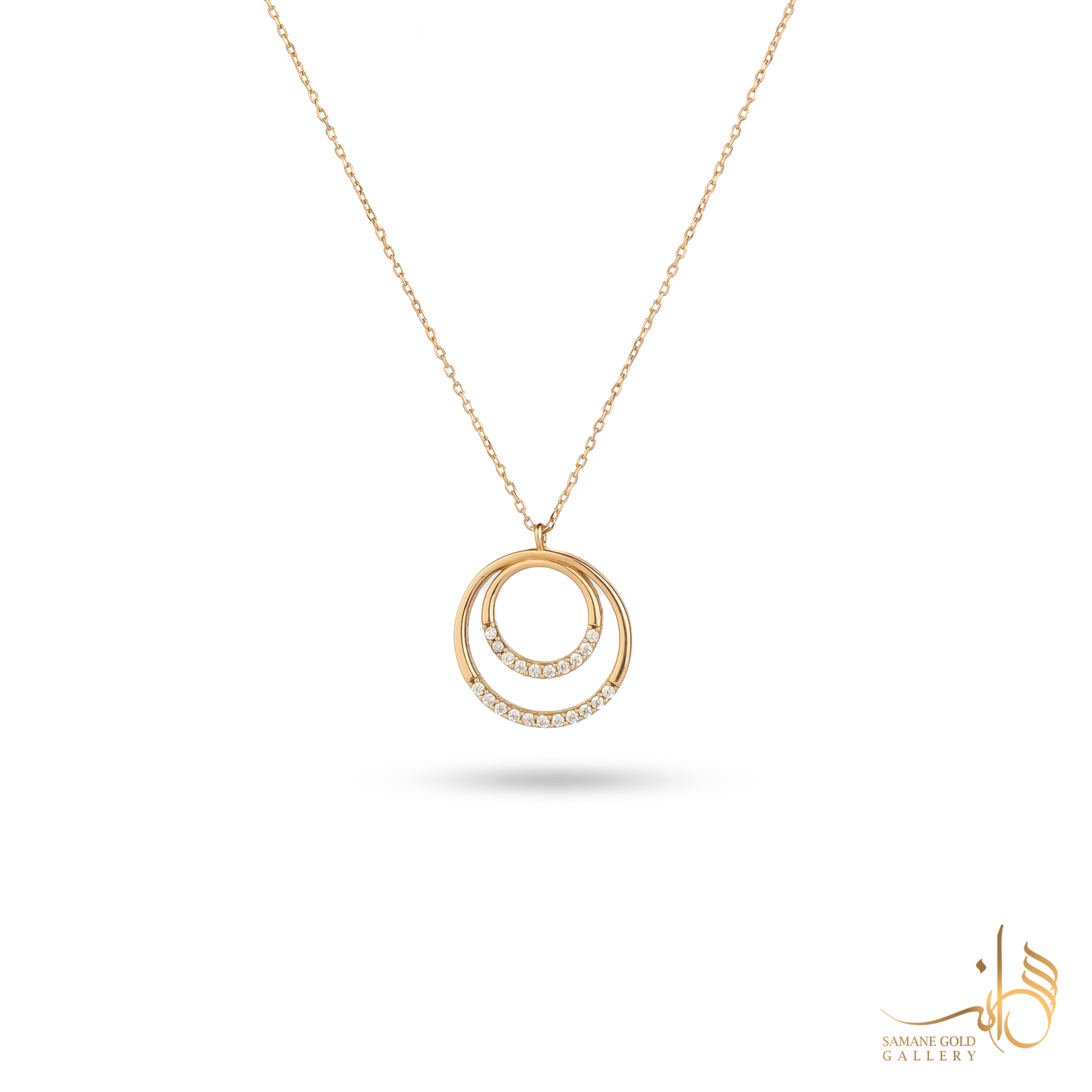 گردنبند طلا دو دایره نگین‌دار