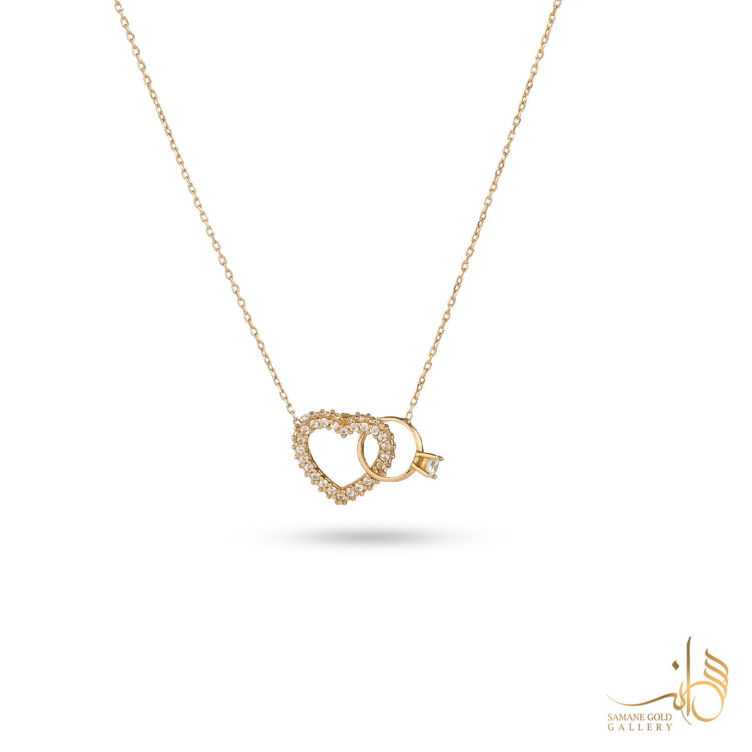 گردنبند طلا قلب نگین‌دار و حلقه سولیتر