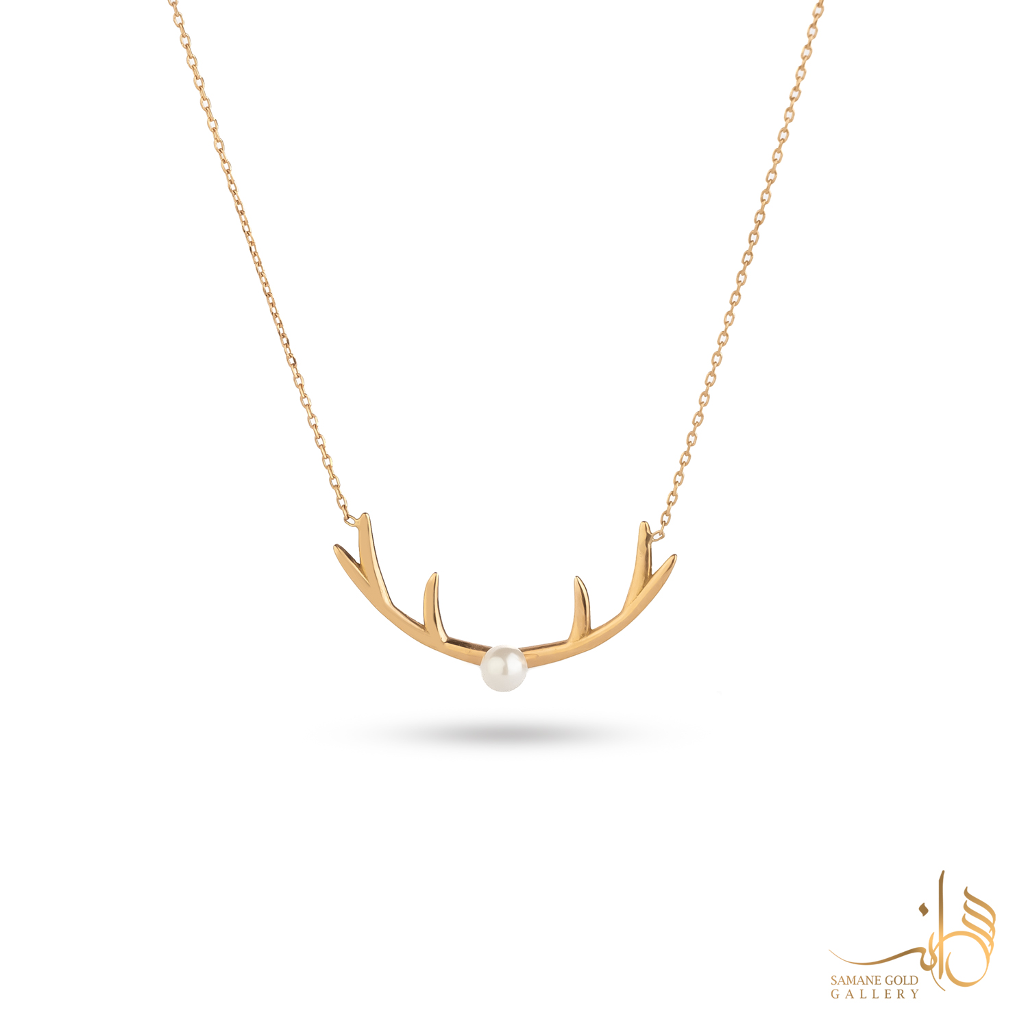 گردنبند طلا شاخ گوزن بزرگ و مروارید