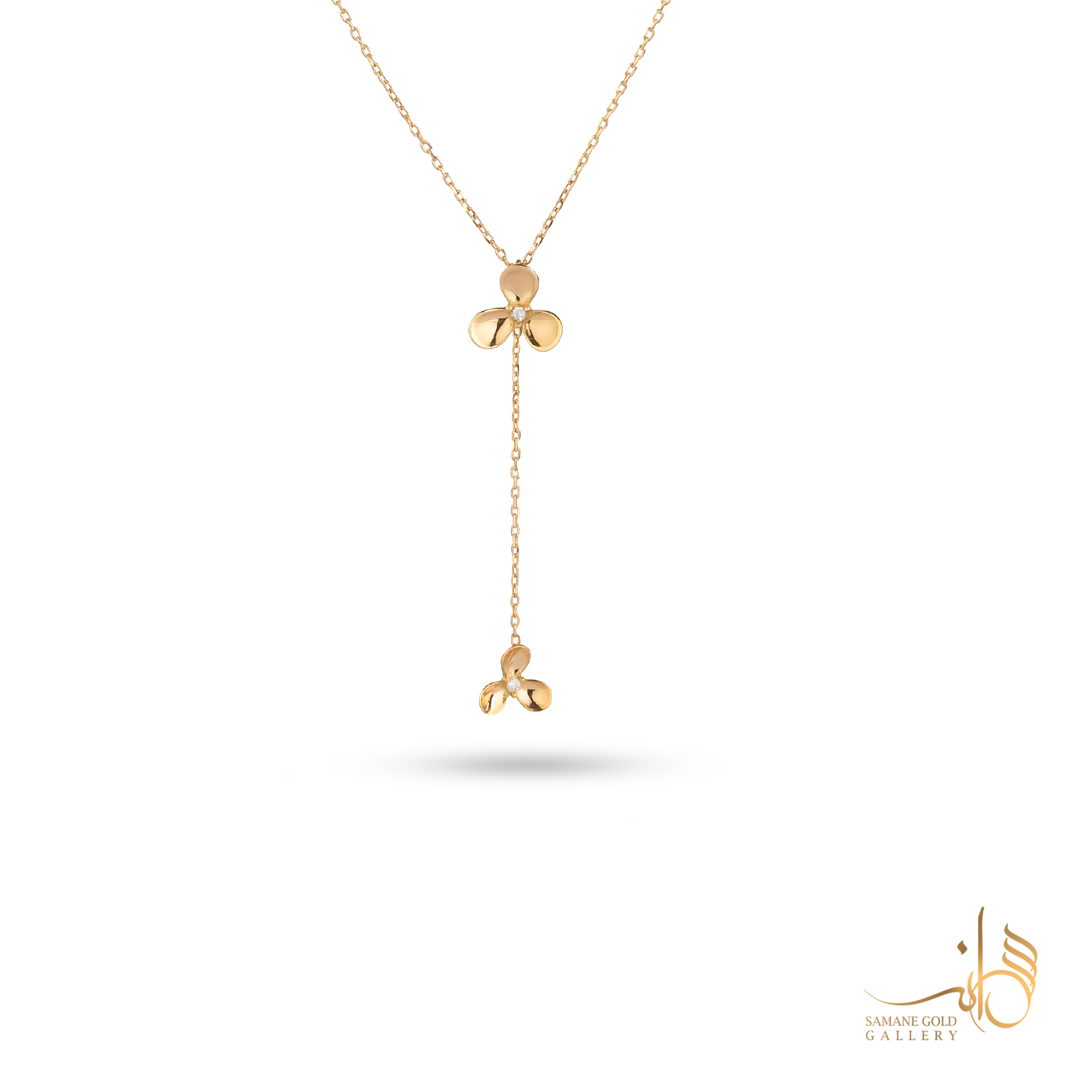 گردنبند طلا کراواتی دو گل سه پر