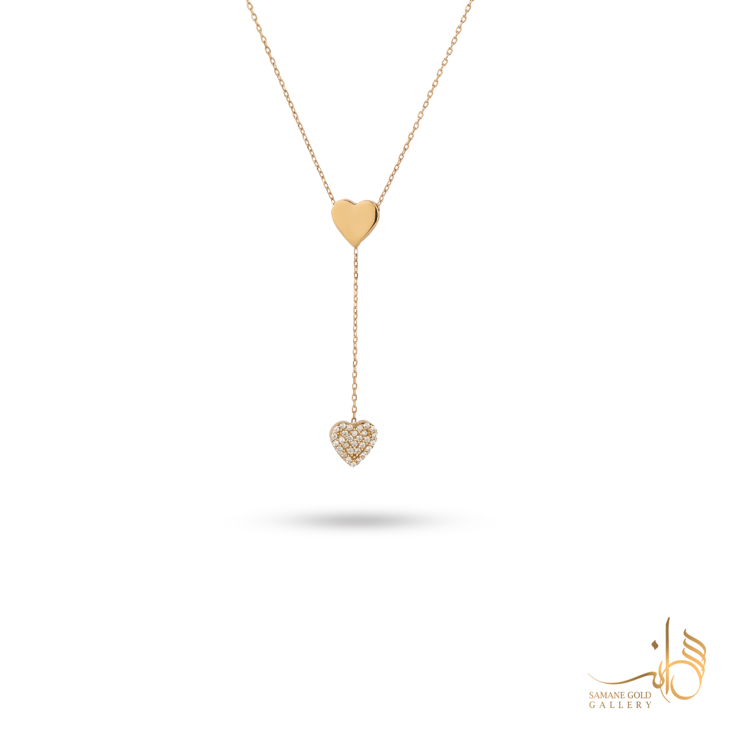 گردنبند طلا کراواتی قلب آینه و نگین‌دار