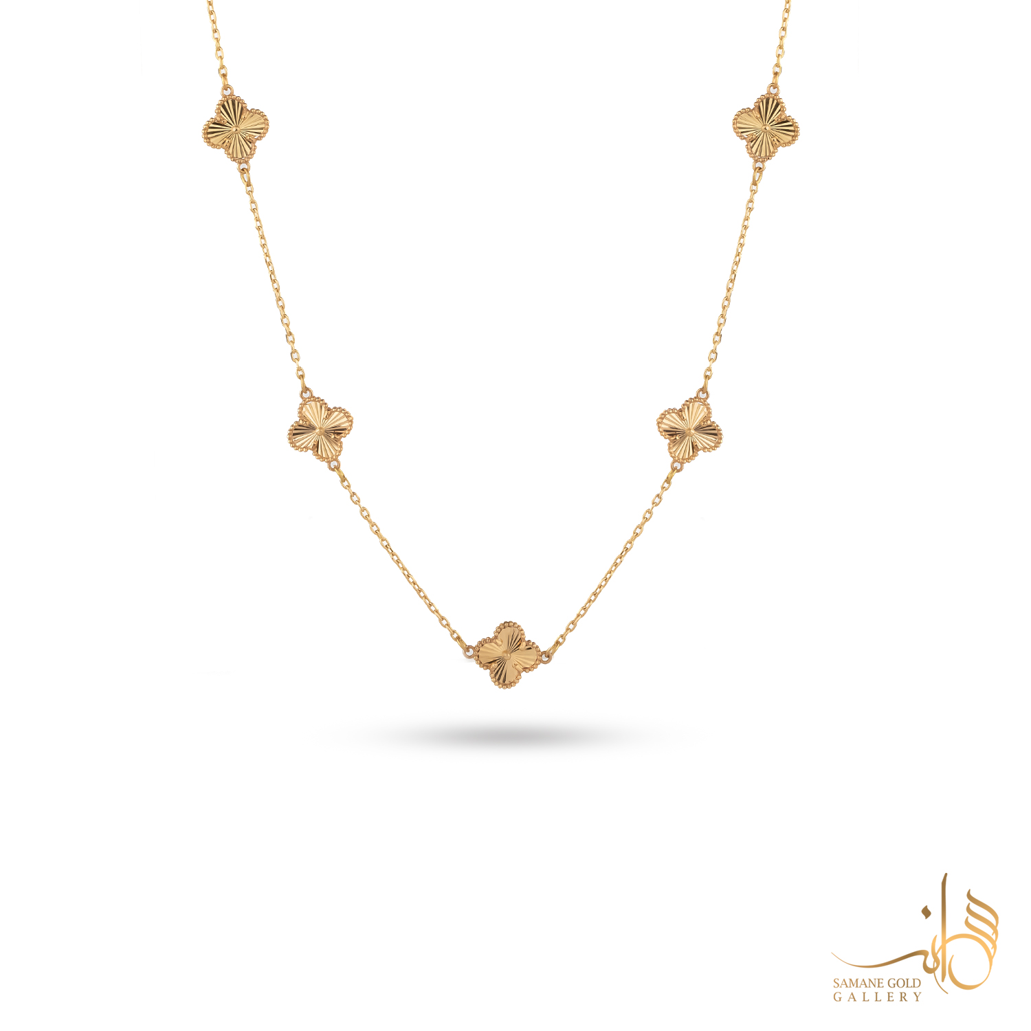 گردنبند طلا ونکلیف تراش‌دار پنج گل