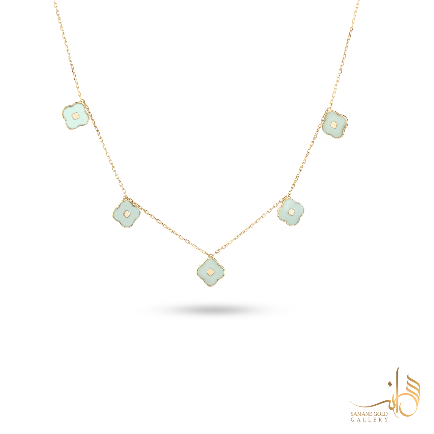 گردنبند طلا ونکلیف آویز مینا آبی