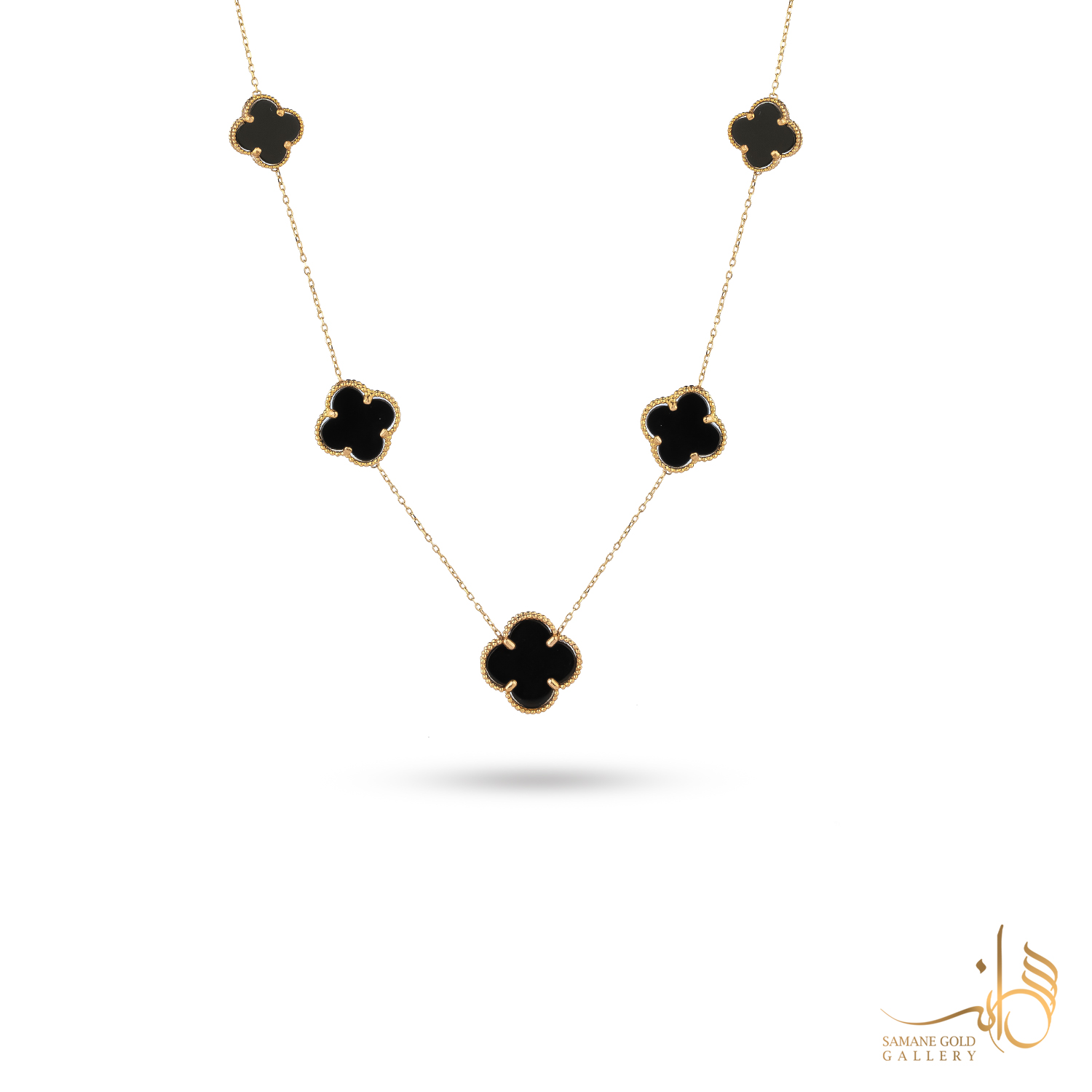 گردنبند طلا ونکلیف پنج گل سنگ مشکی