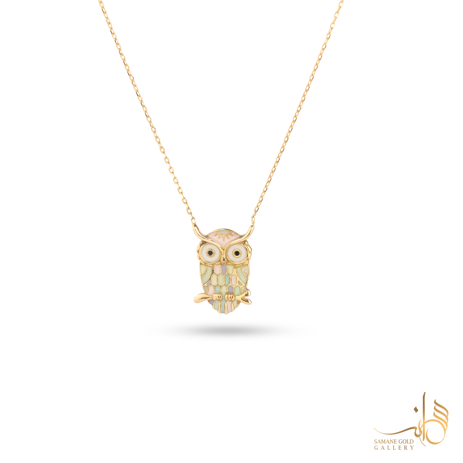 گردنبند طلا جغد رنگی