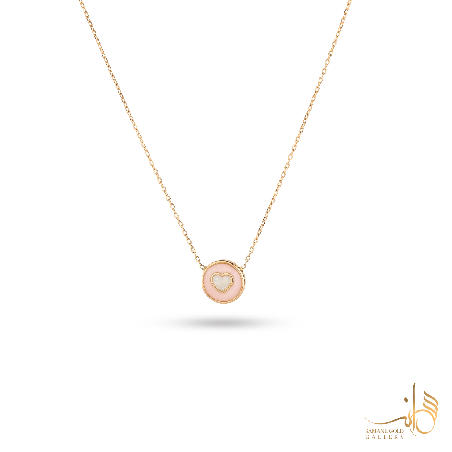 گردنبند طلا دایره قلبی دورو سفید صورتی