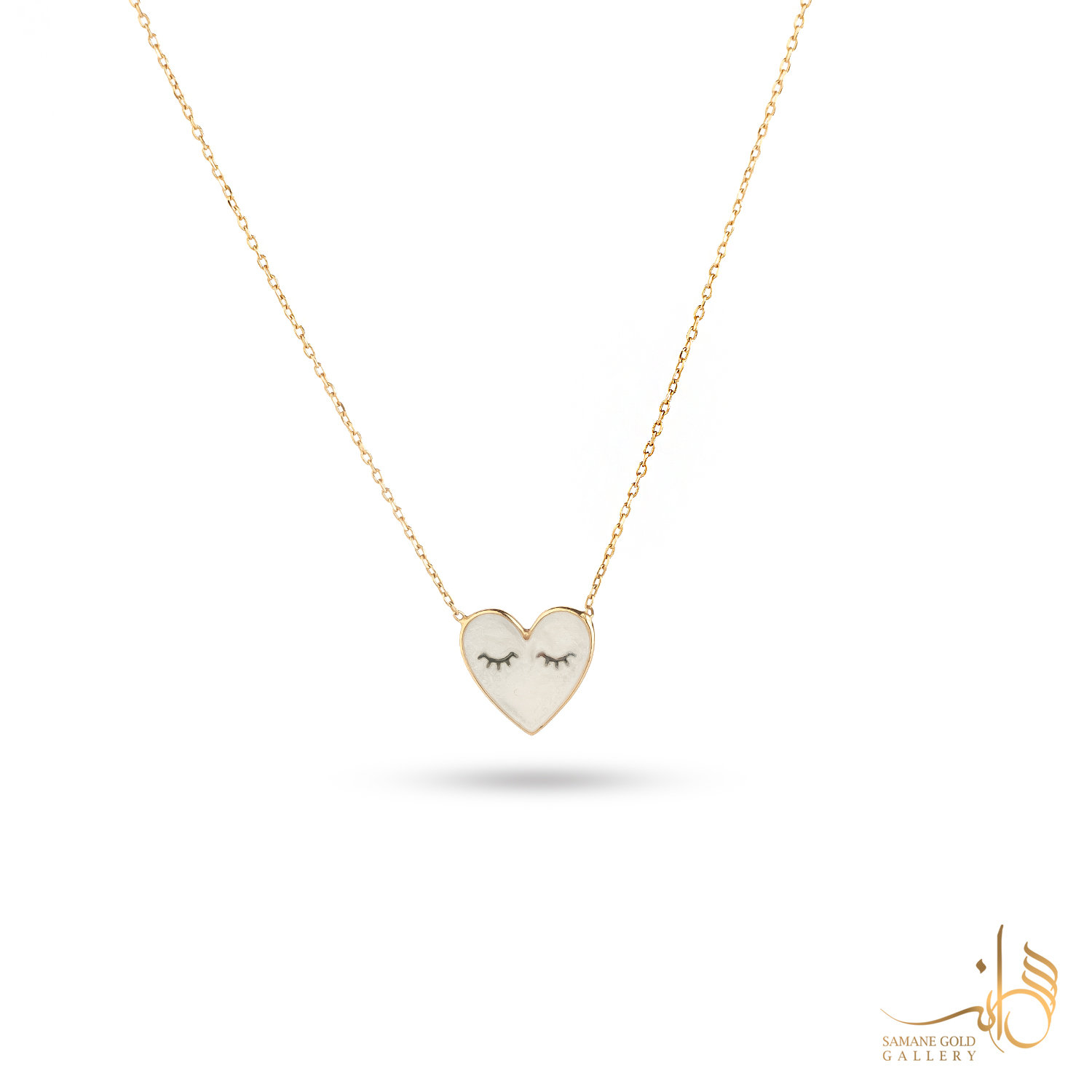 گردنبند طلا قلب مژه دار مینا سفید