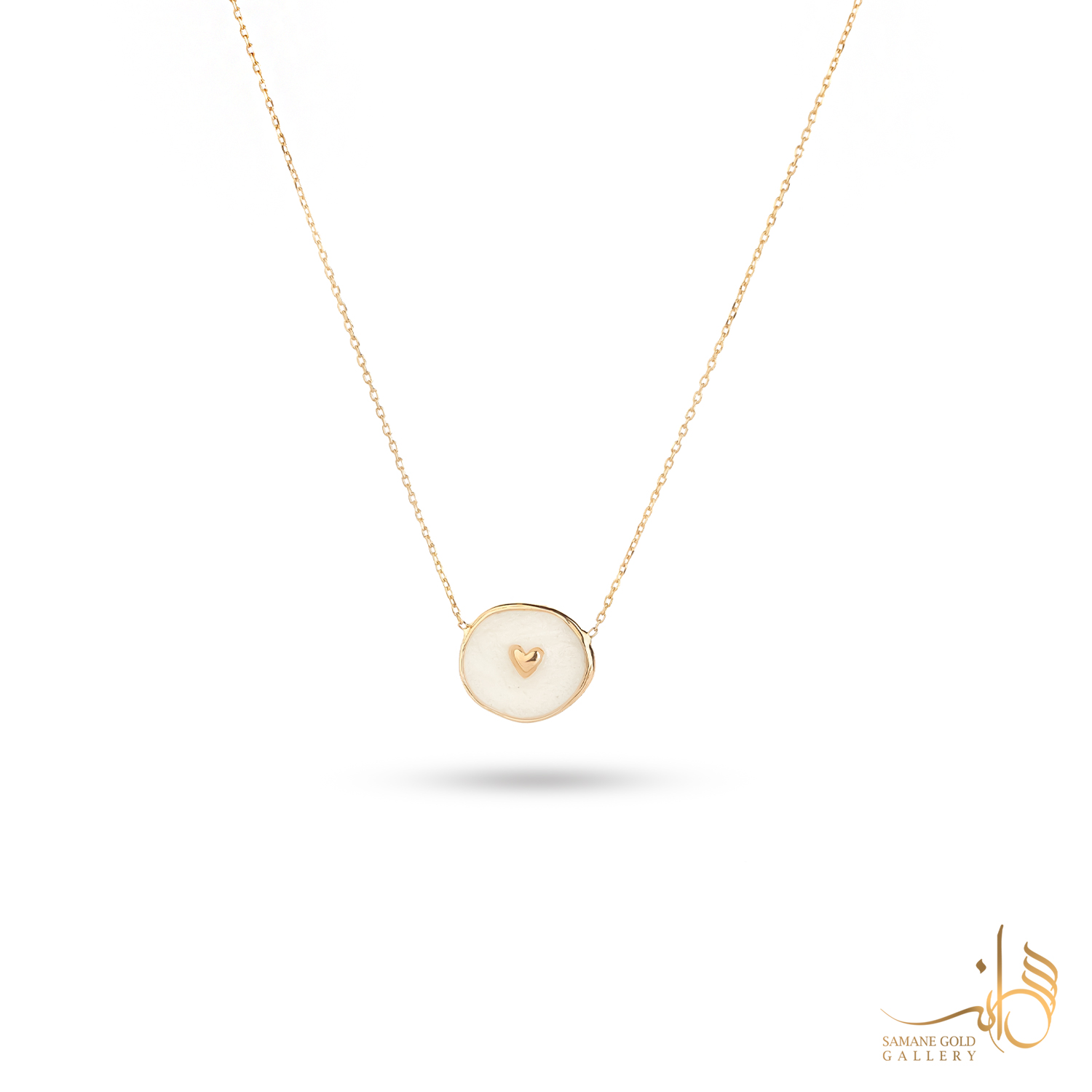 گردنبند طلا دایره و قلب سفید