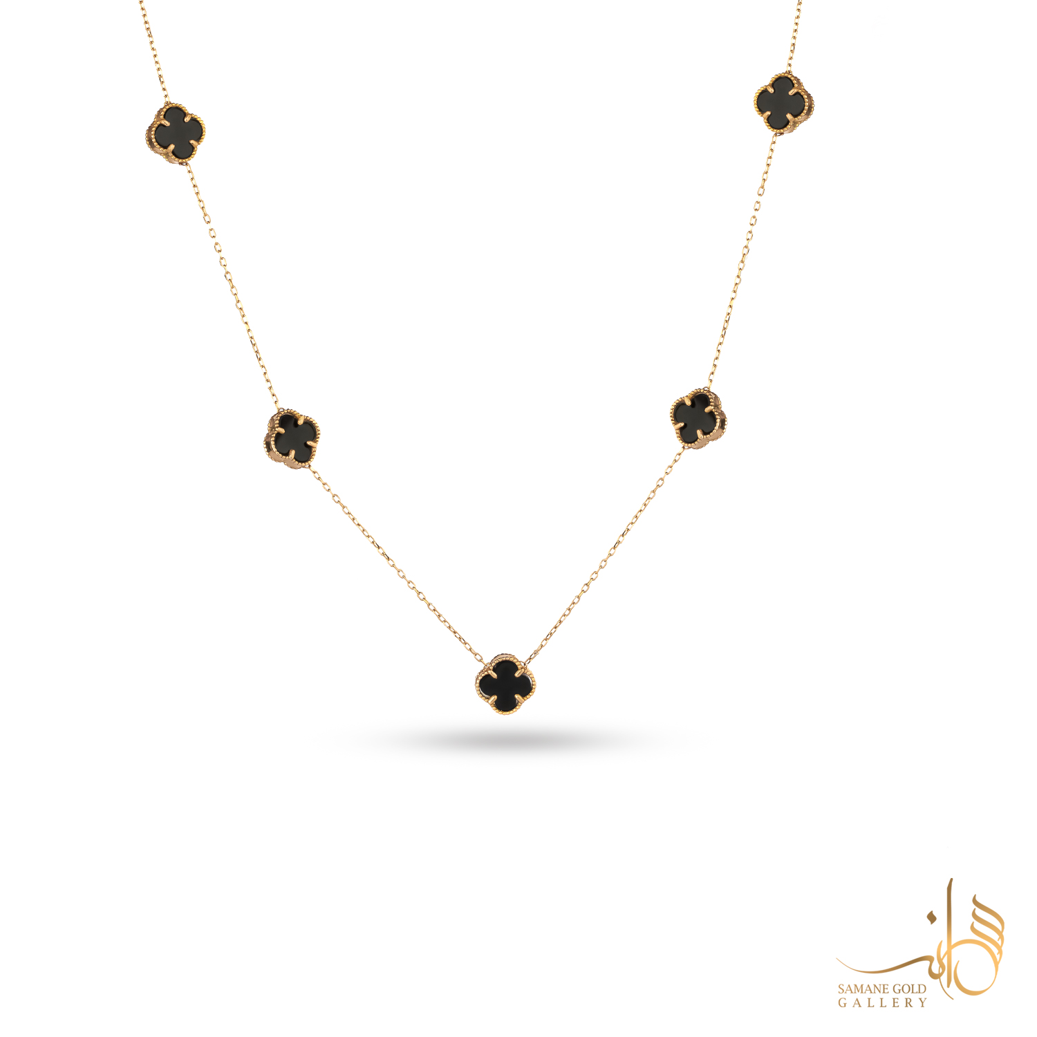 گردنبند طلا ونکلیف پنج تایی سنگ مشکی