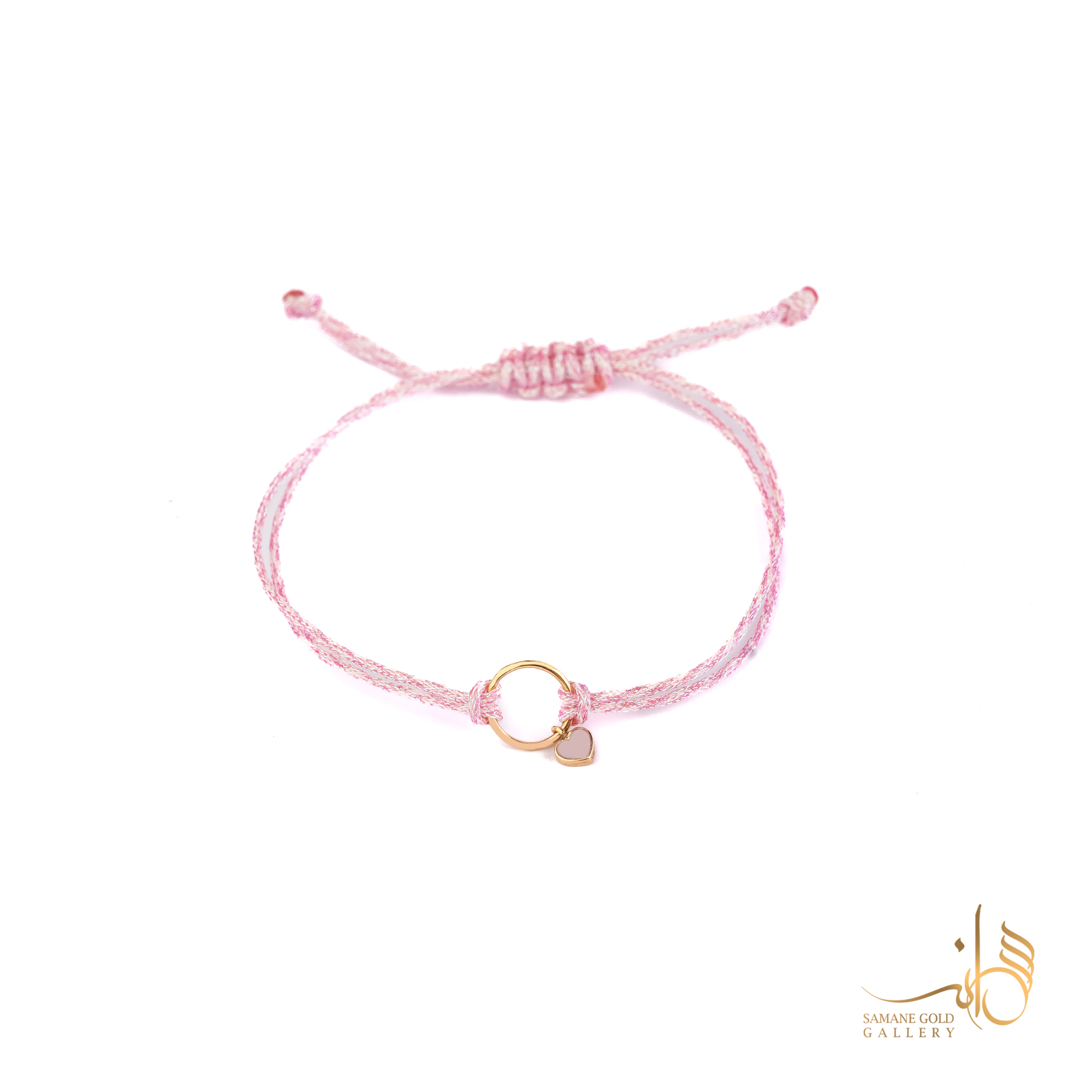 دونه دستبندی طلا دایره و قلب صورتی