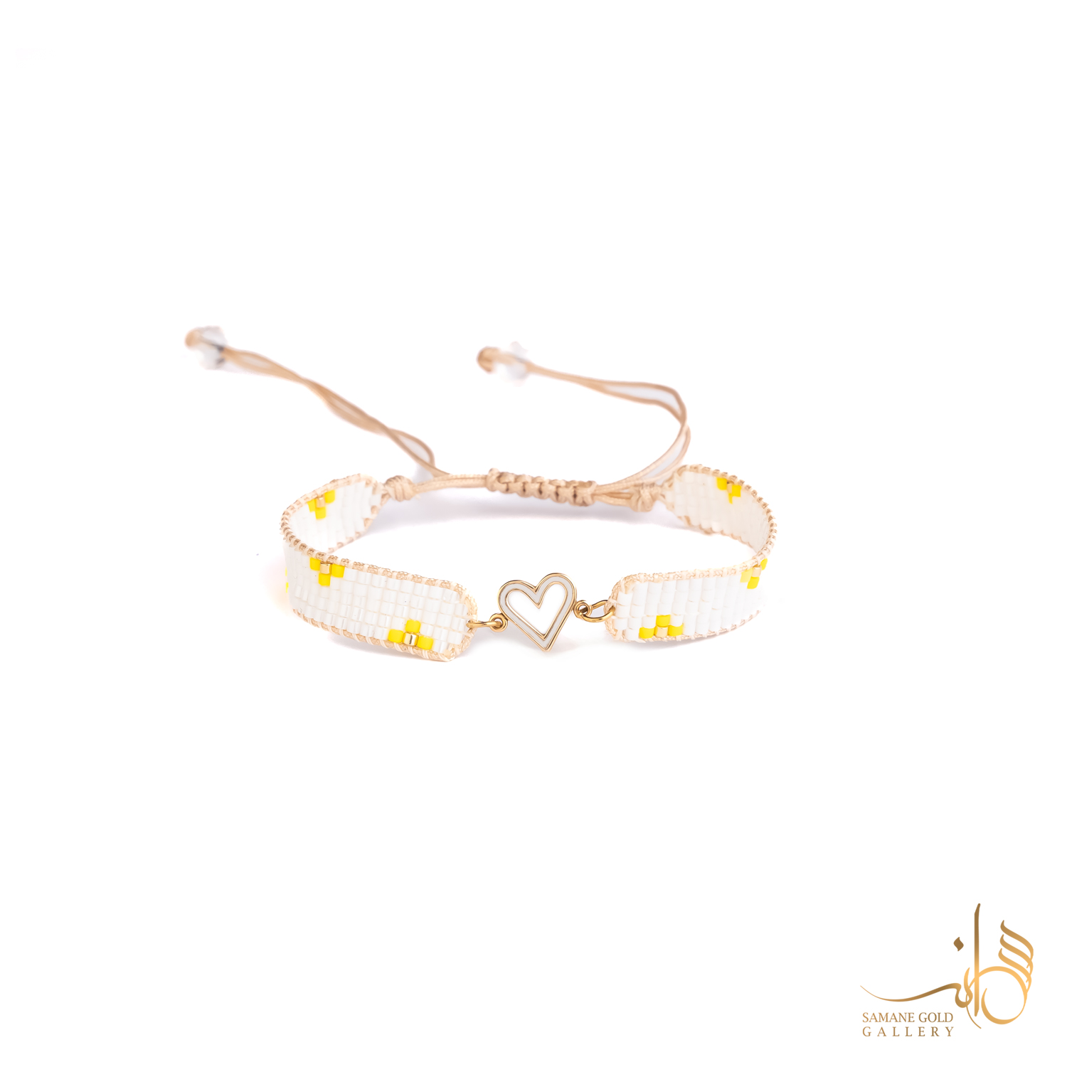 دونه دستبندی طلا قلب توخالی مینا سفید