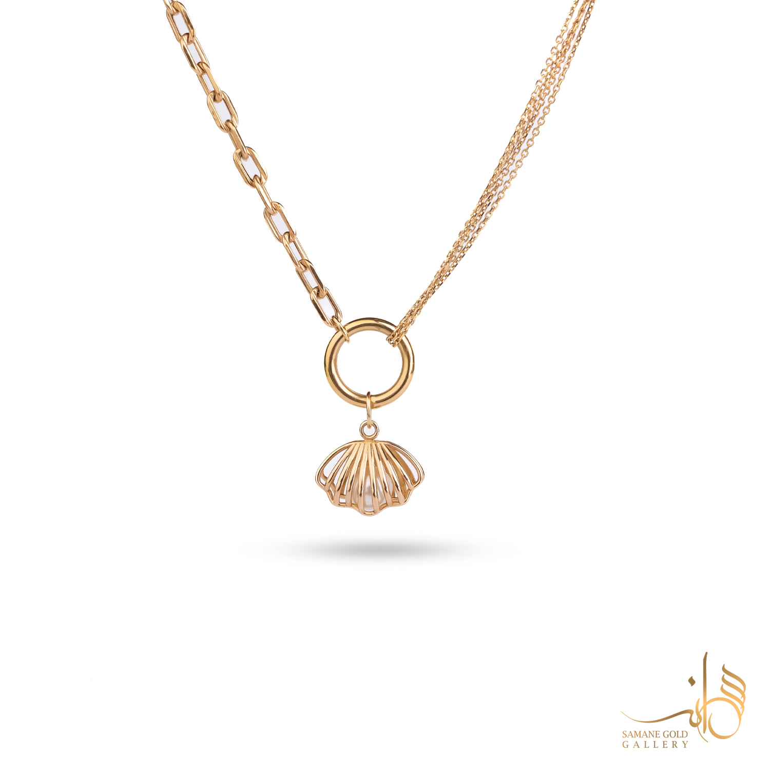 گردنبند طلا ترکیبی با آویز صدف