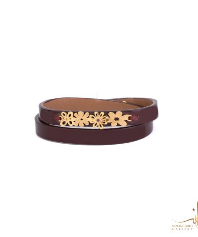 دستبند طلا و چرم چهار گل