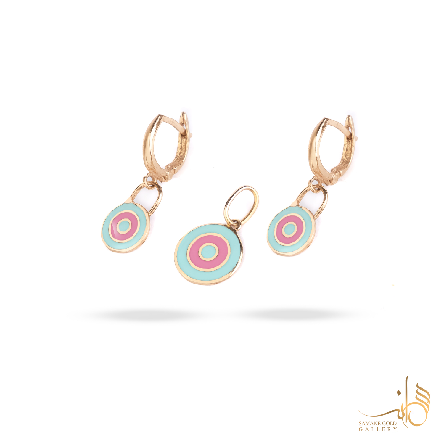 نیم‌ست طلا چشم نظر آبی صورتی