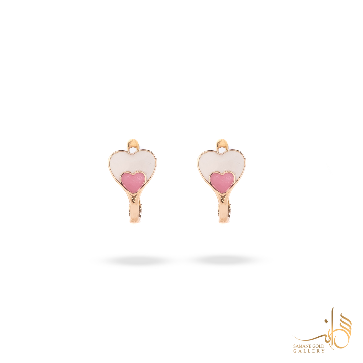 گوشواره طلا کلیپسی قلب سفید صورتی