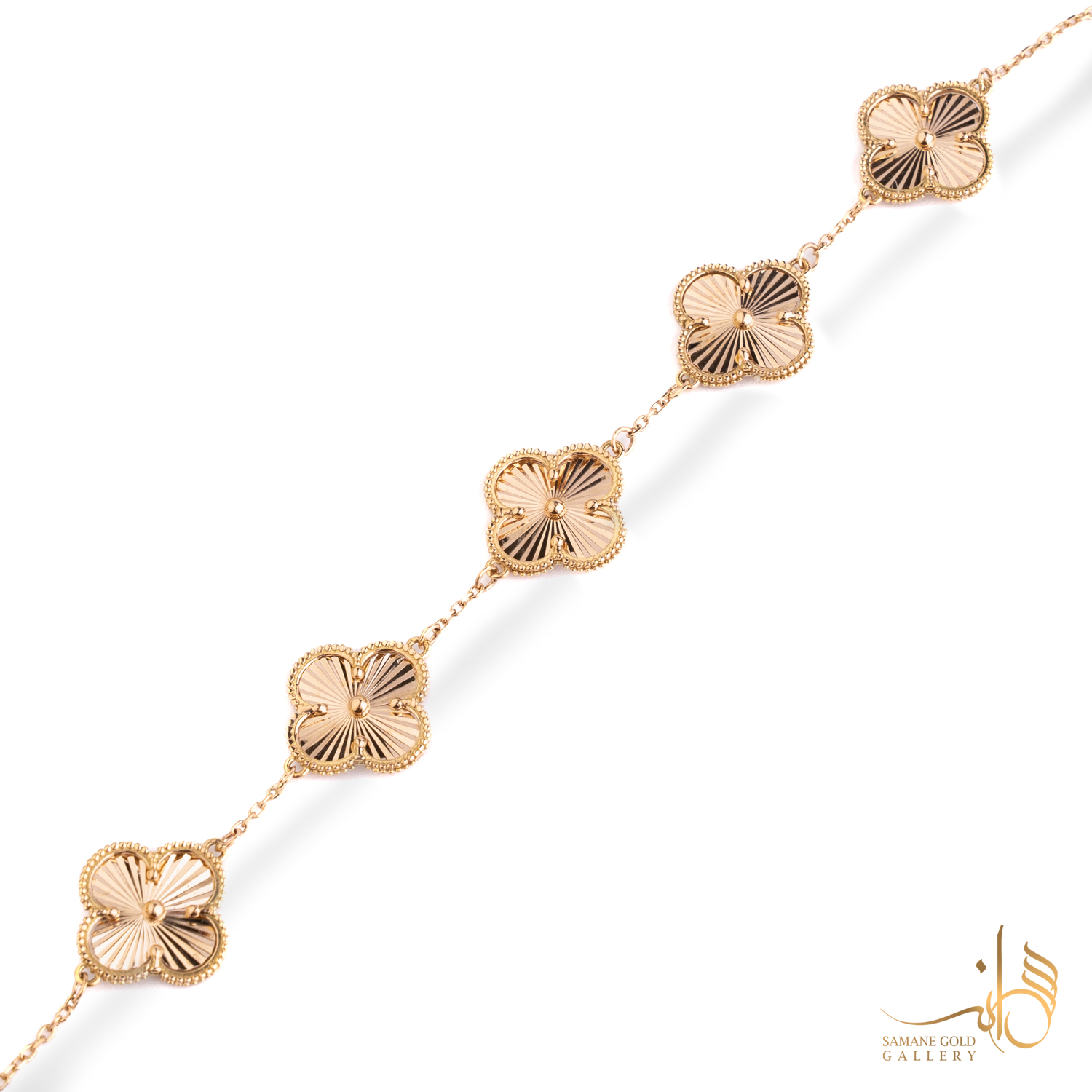 دستبند طلا ونکلیف تراش دار پنج گل