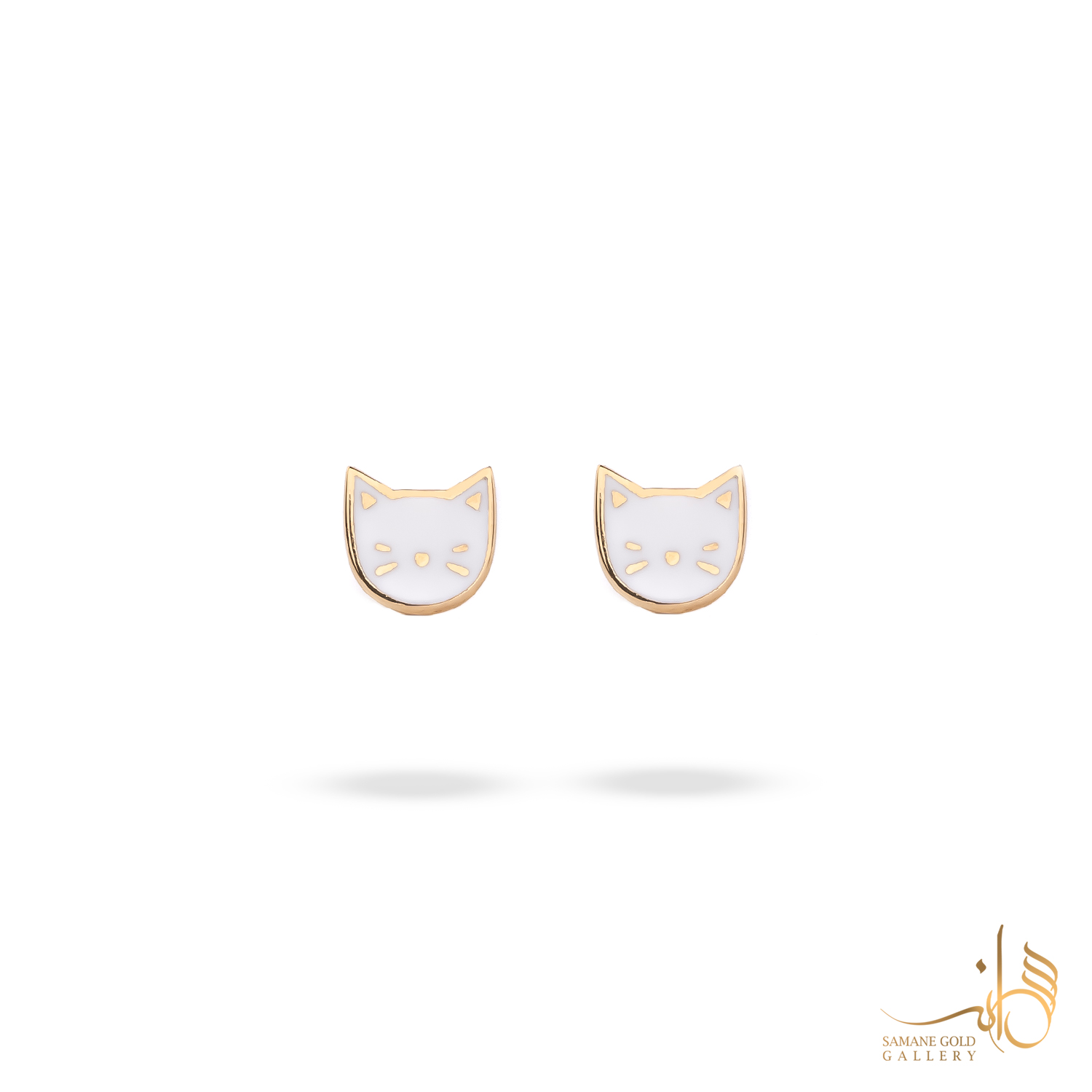 گوشواره طلا میخی گربه مینا سفید