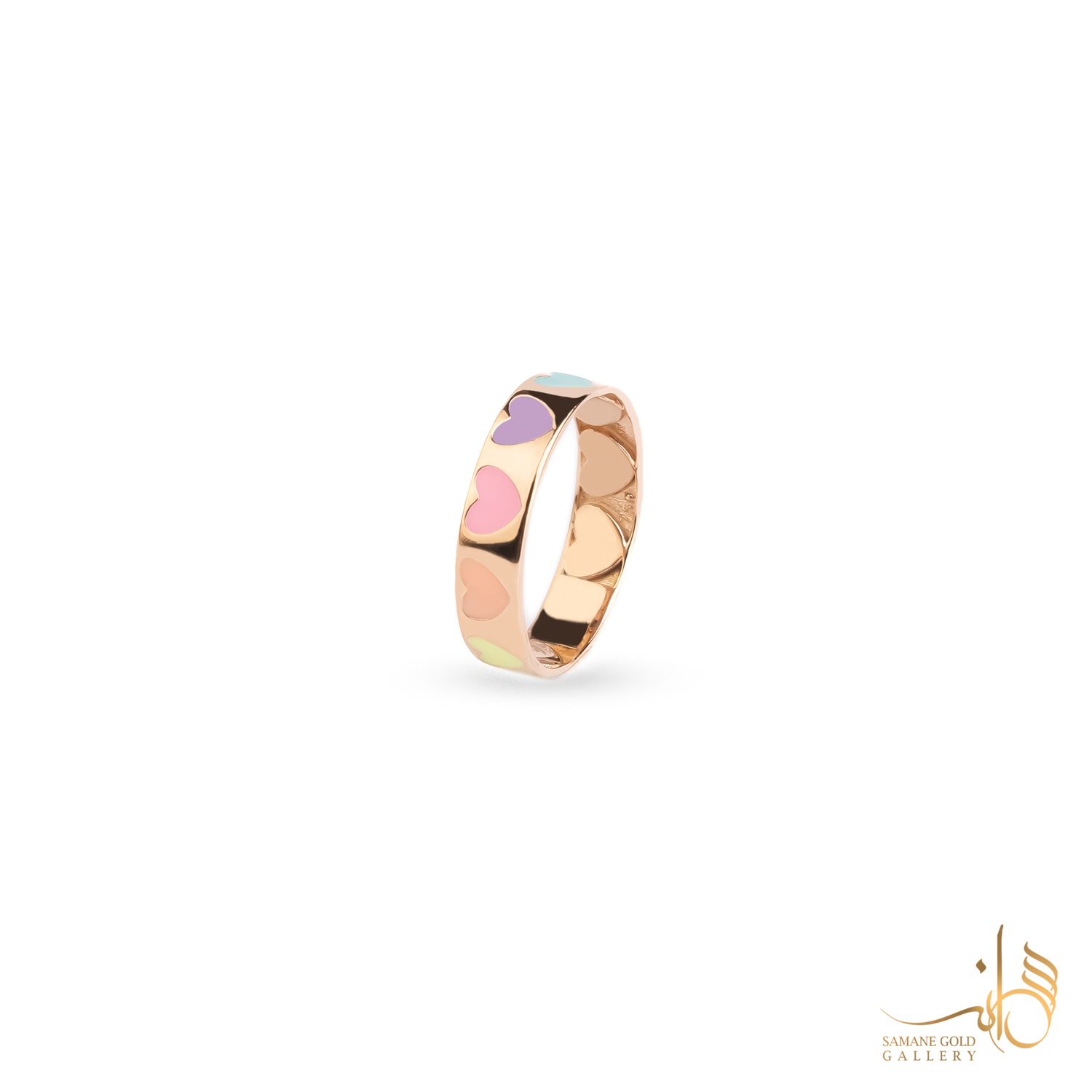 رینگ طلا قلب رنگین کمانی