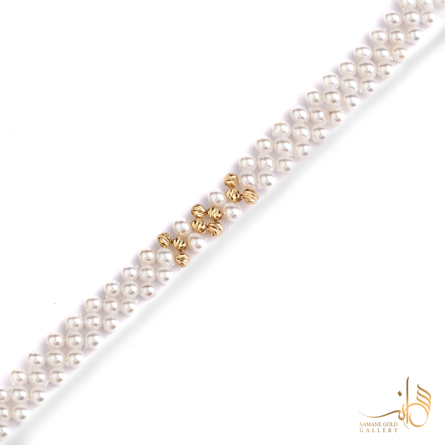 دستبند طلا و بافت مروارید و گوی ال‌برنادو