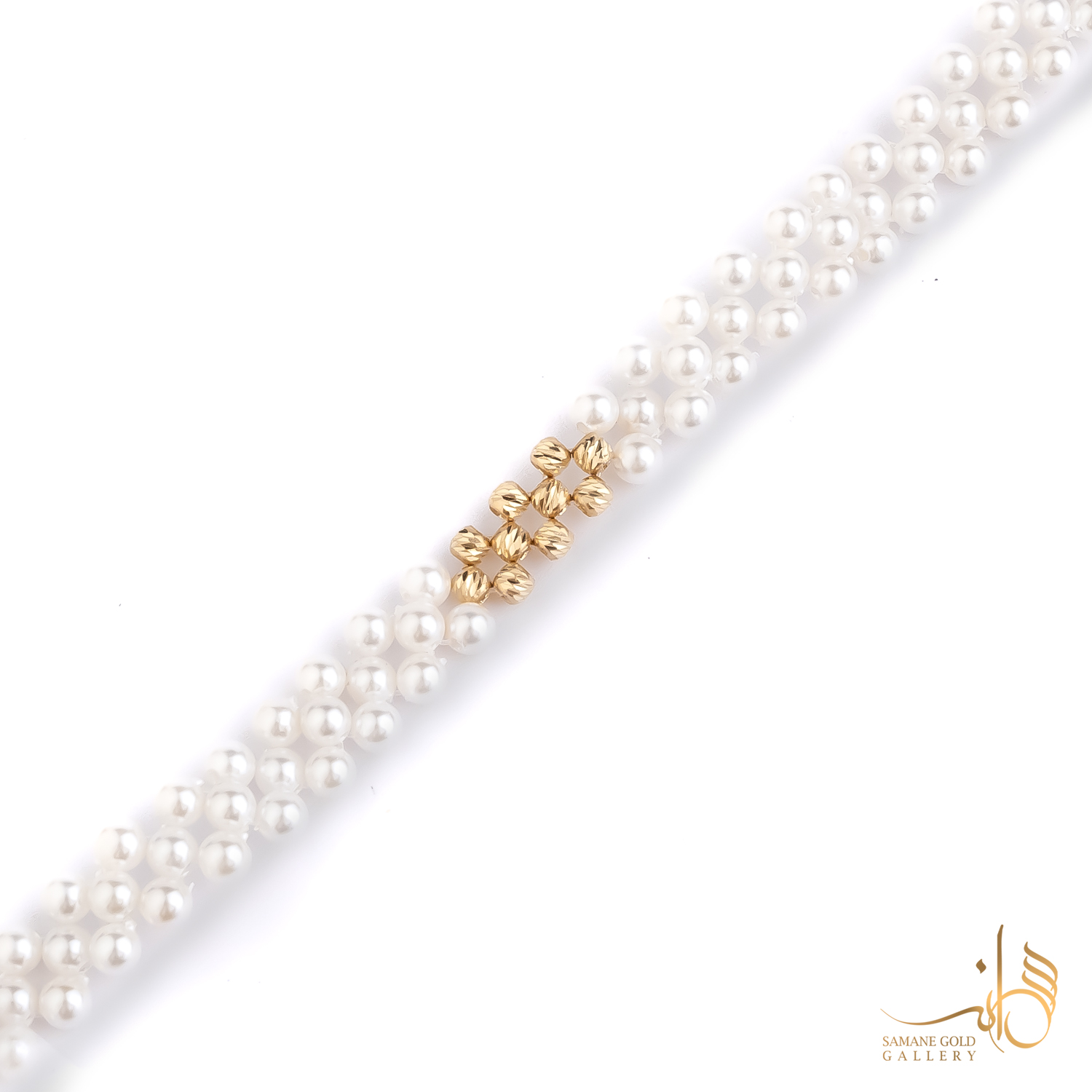 دستبند طلا و بافت مروارید و گوی ال‌برنادو