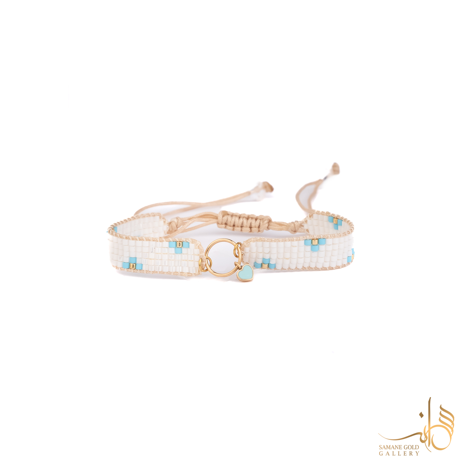 دونه دستبندی طلا دایره و قلب مینا کاری آبی