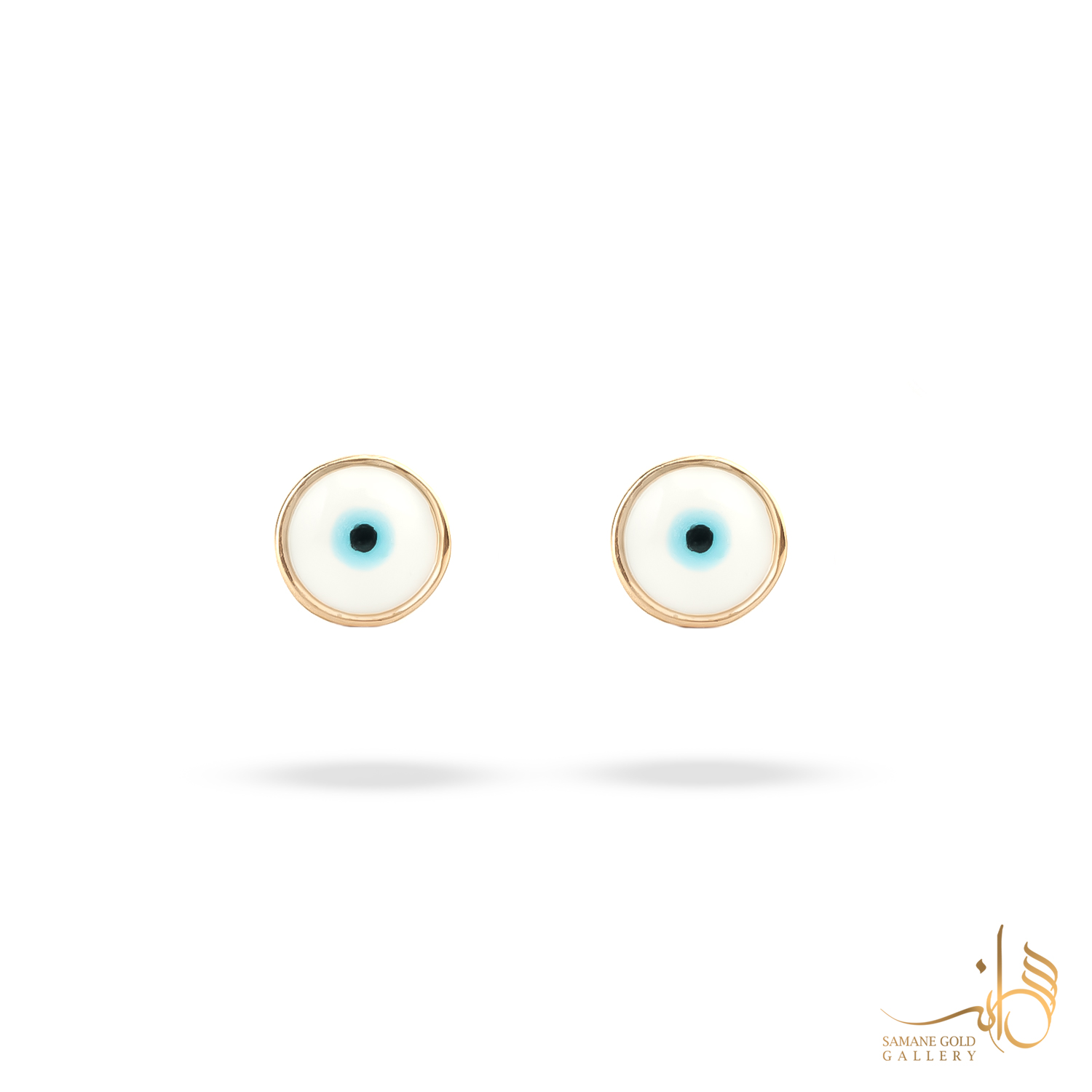 گوشواره طلا میخی چشم‌نظر سفید بزرگ