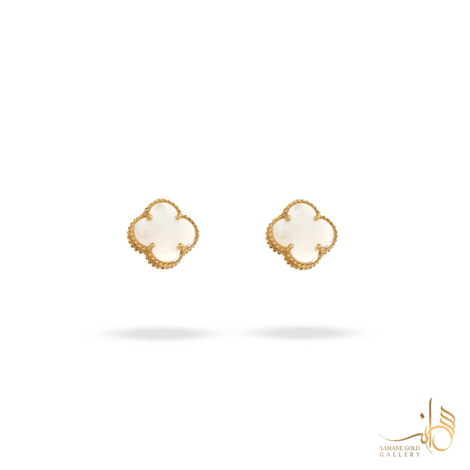 گوشواره طلا میخی ونکلیف سفید صدفی