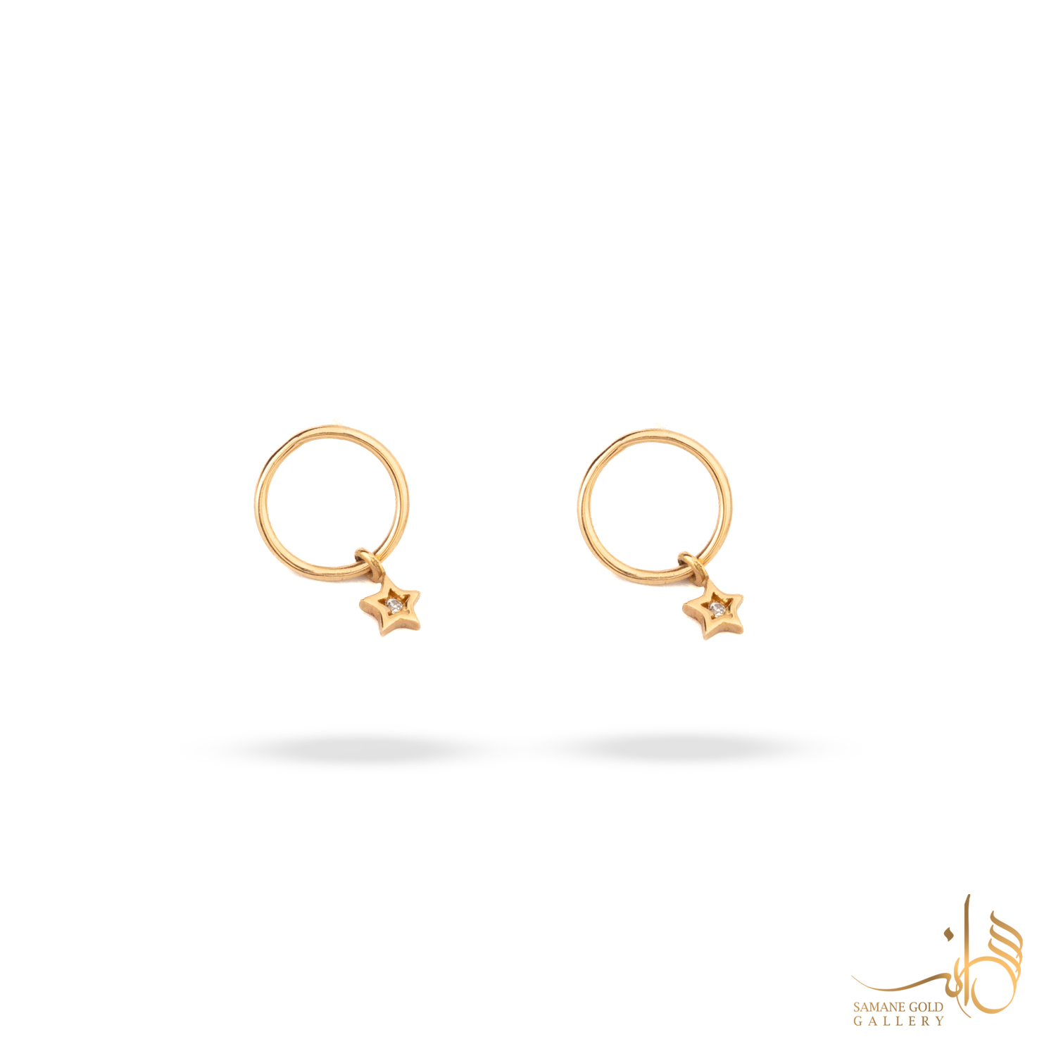 گوشواره طلا میخی دایره با آویز ستاره