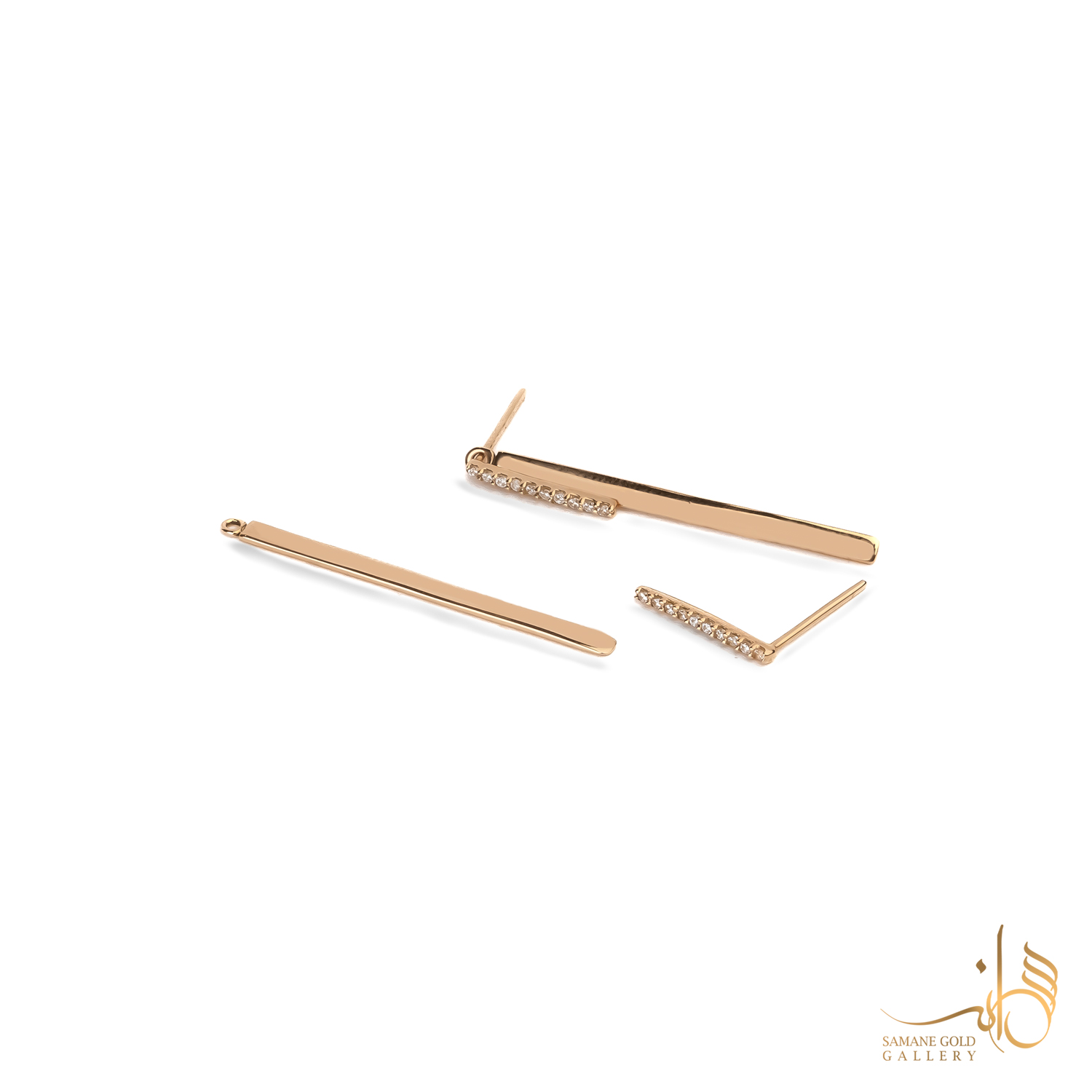 گوشواره طلا میخی زیرو رو خط‌‌‌ و خط نگینی