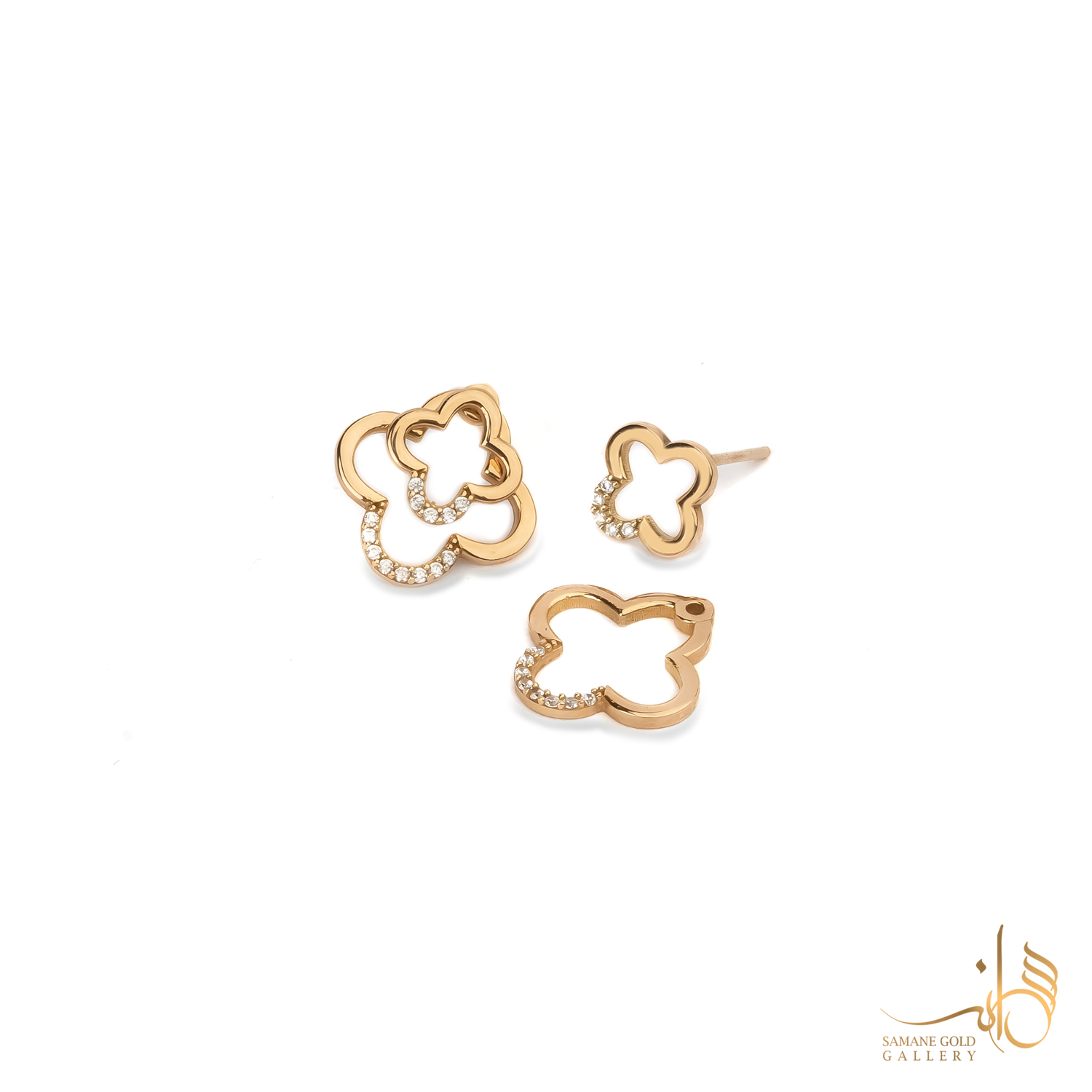 گوشواره طلا میخی ونکلیف اتصال نگین‌دار