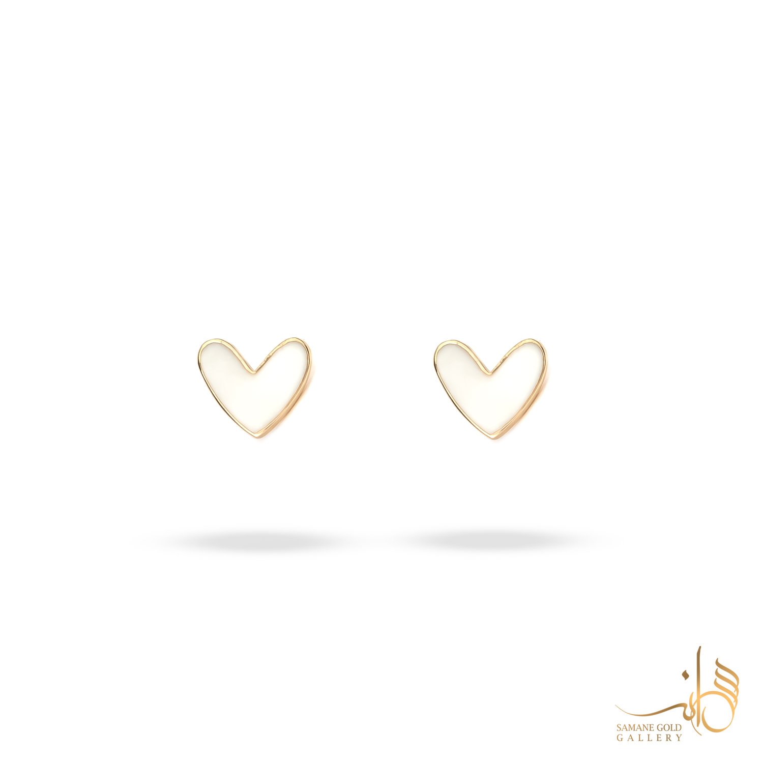 گوشواره طلا میخی قلب فانتزی مینا سفید