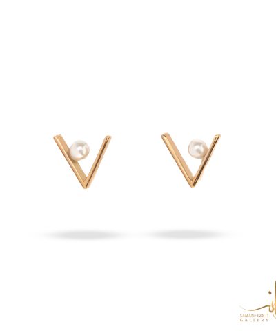 گوشواره طلا میخی v مرواریددار