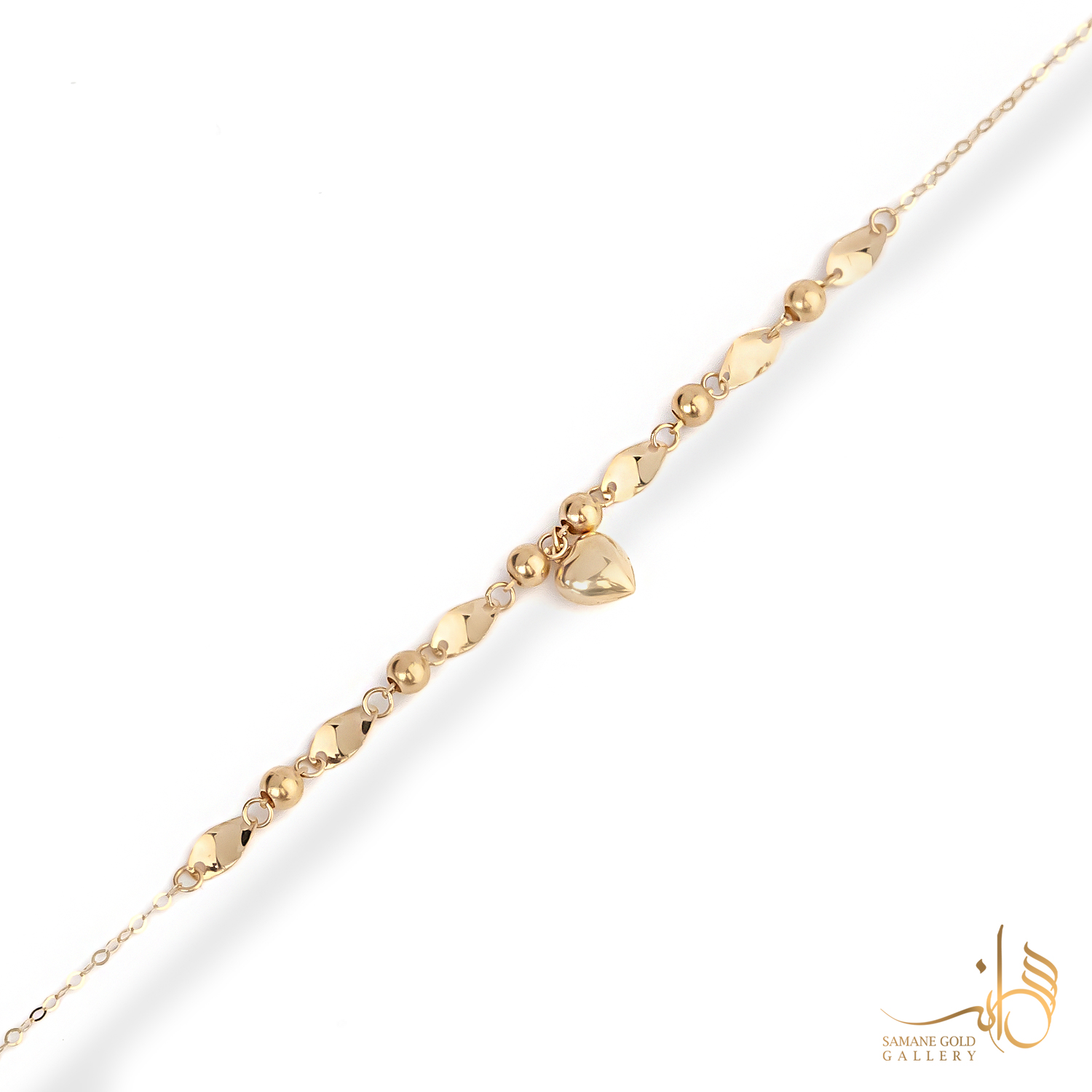 دستبند طلا موج با آینه و قلب لوکس