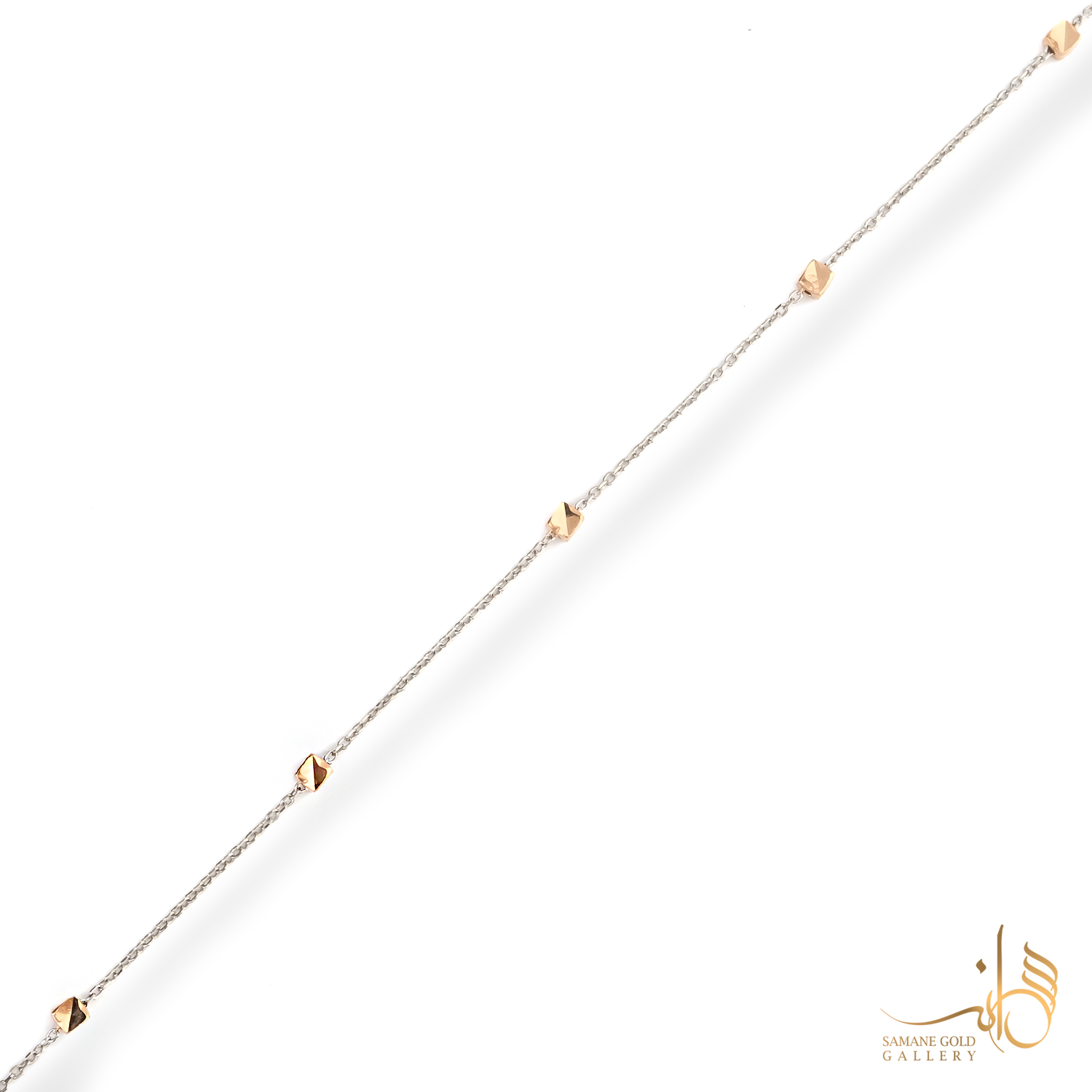 دستبند طلا مکعب تراش سفید رزگلد