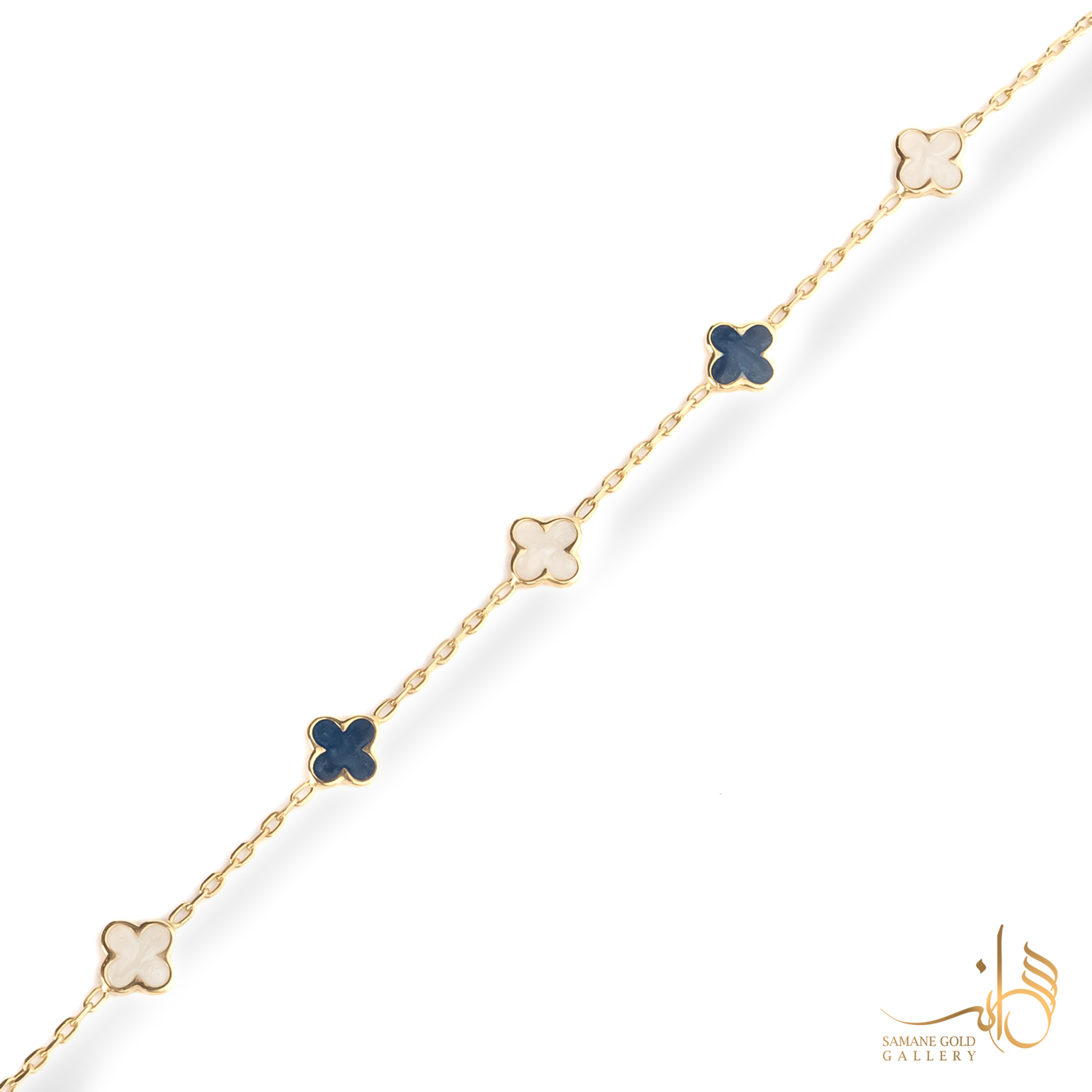 دستبند طلا ونکلیف مینا سفید آبی