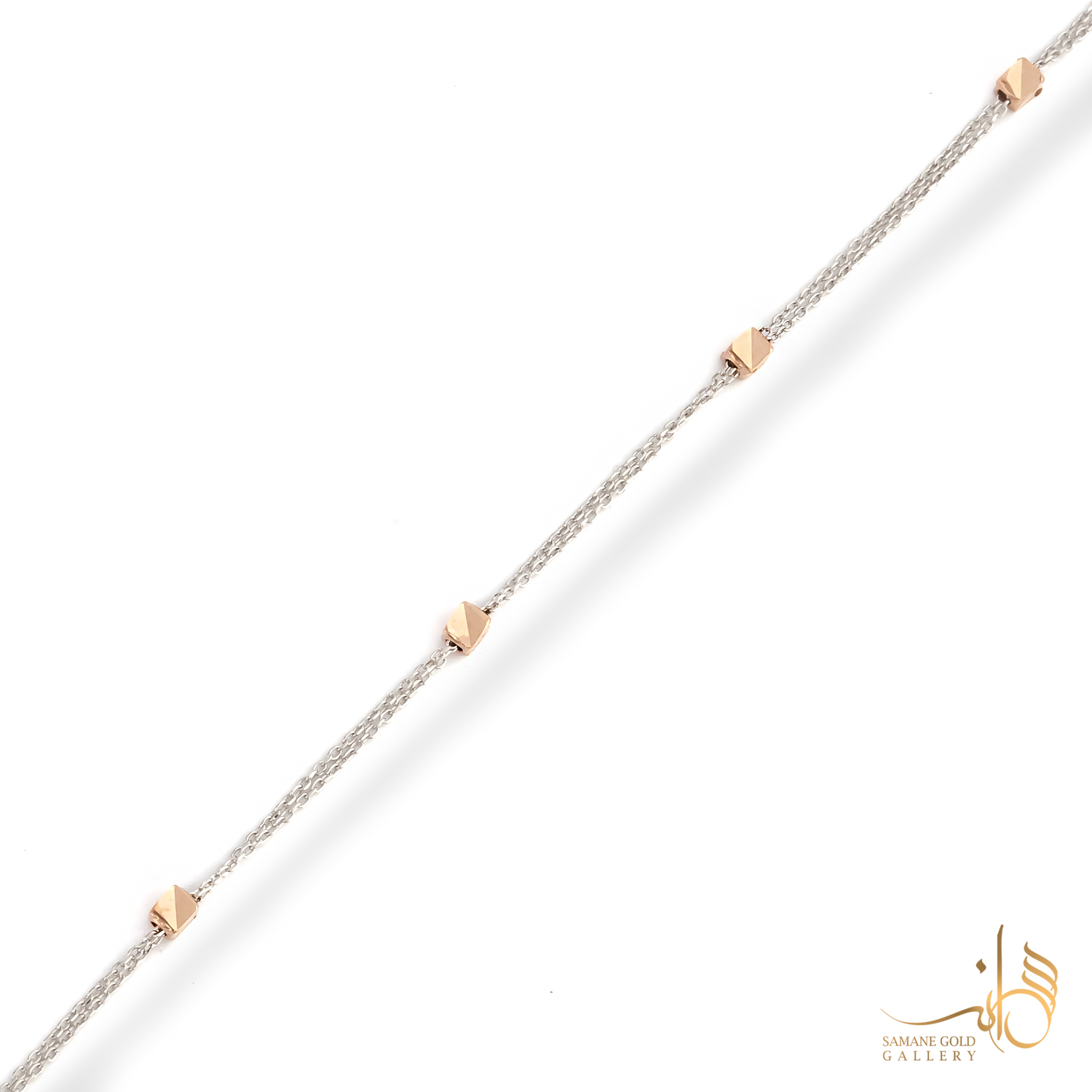 دستبند طلا مکعب تراش سفید و رزگلد دورج