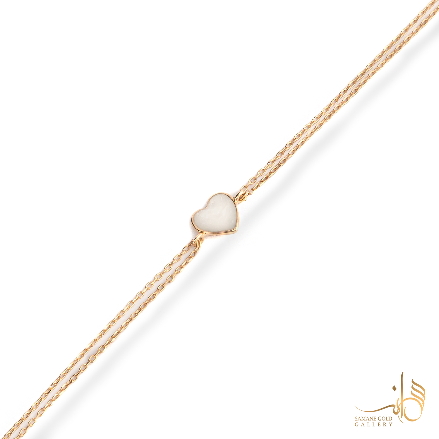 دستبند طلا قلب تک مینا سفید